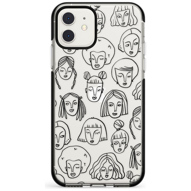 Girl Portrait Doodles Black Impact Phone Case for iPhone 11