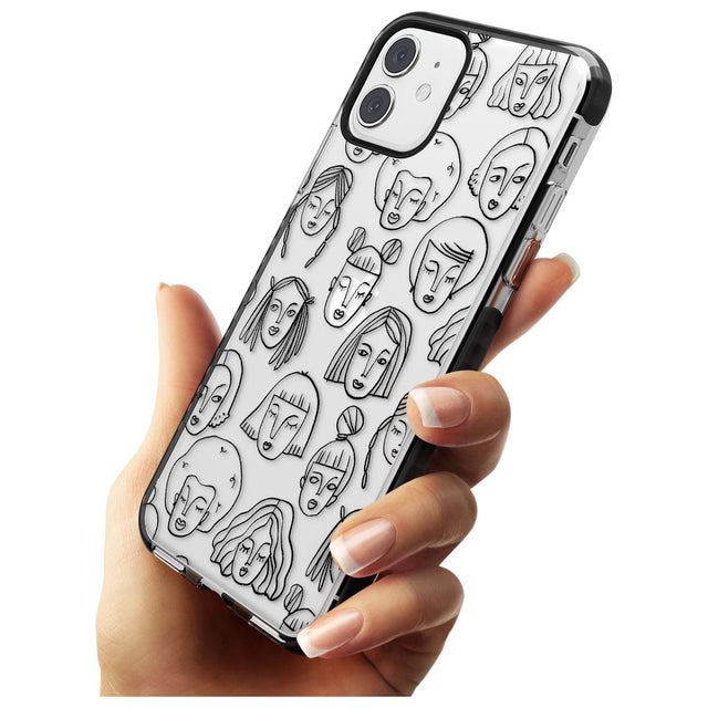 Girl Portrait Doodles Black Impact Phone Case for iPhone 11