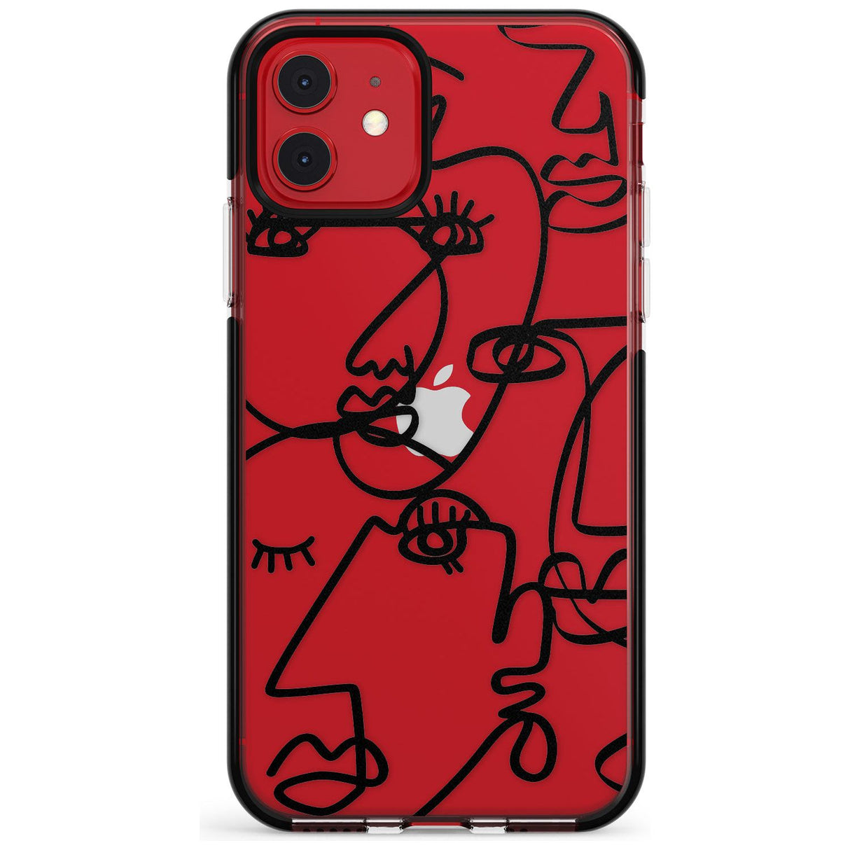 Continuous Line Faces: Black on Clear Pink Fade Impact Phone Case for iPhone 11 Pro Max