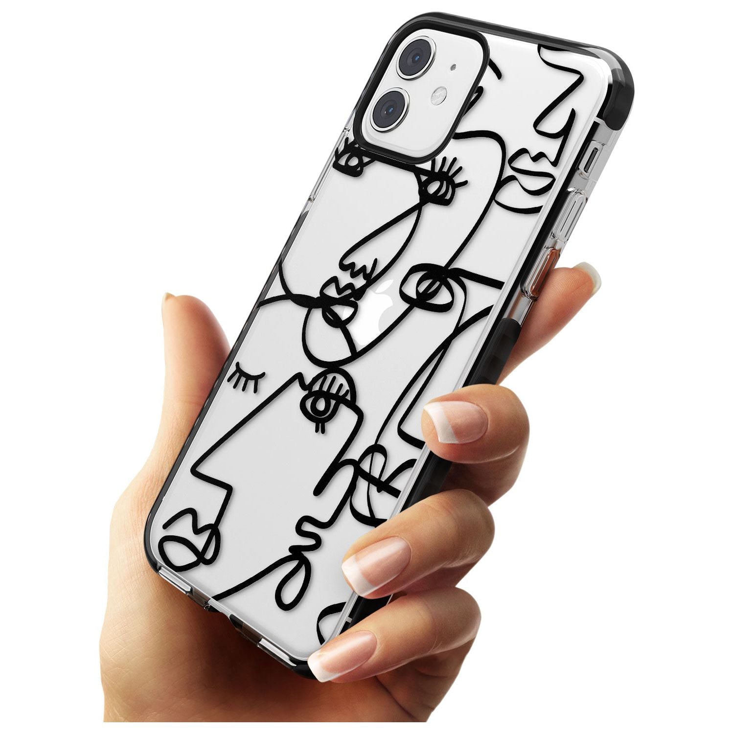 Continuous Line Faces: Black on Clear Pink Fade Impact Phone Case for iPhone 11 Pro Max