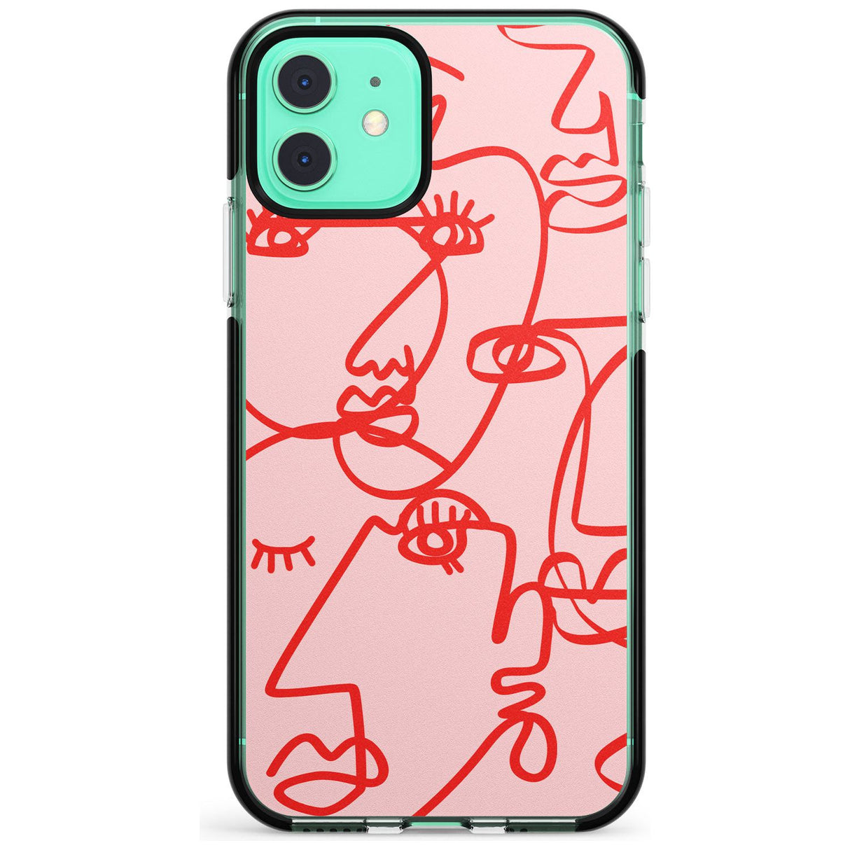 Continuous Line Faces: Red on Pink Pink Fade Impact Phone Case for iPhone 11 Pro Max