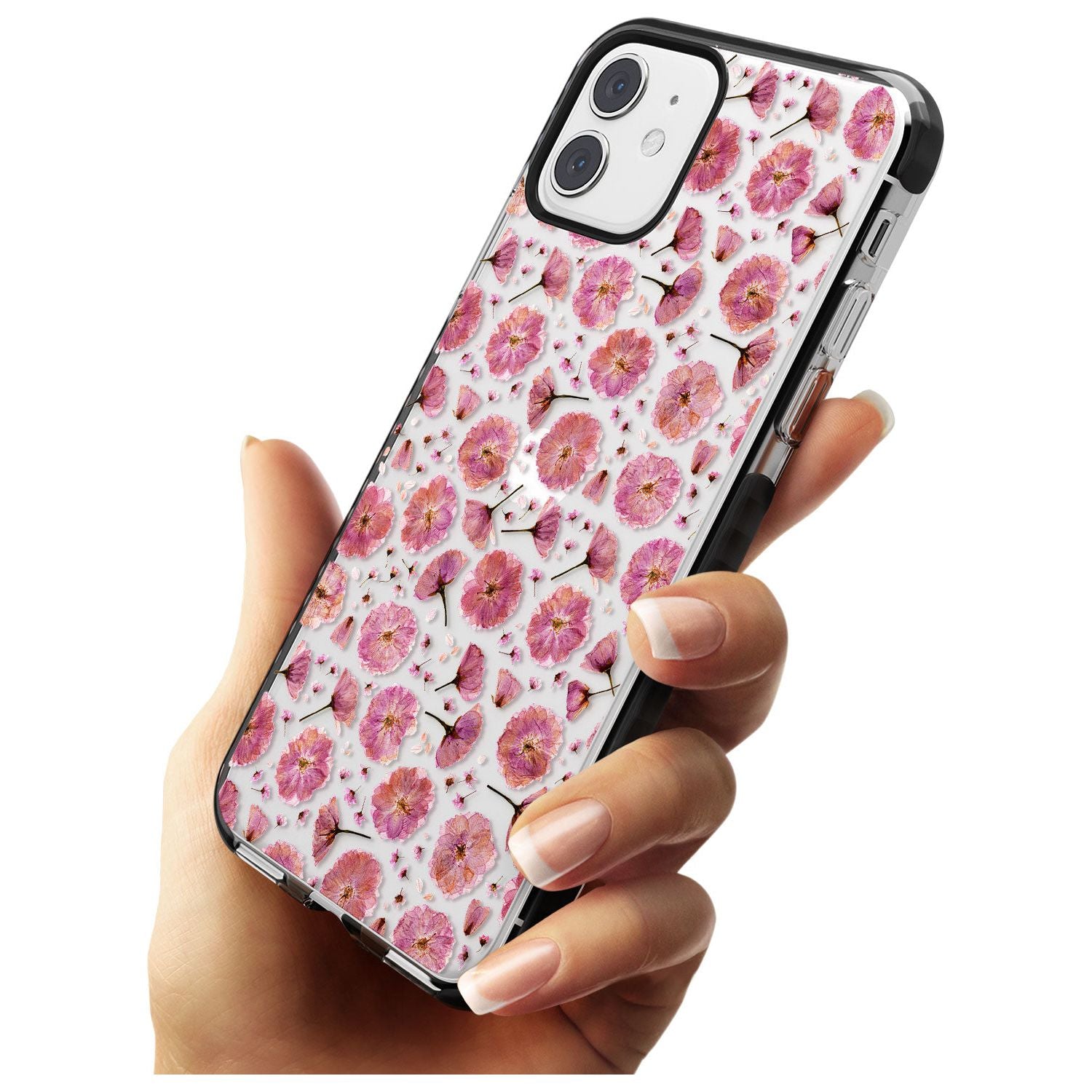 Pink Flowers & Blossoms Transparent Design Black Impact Phone Case for iPhone 11