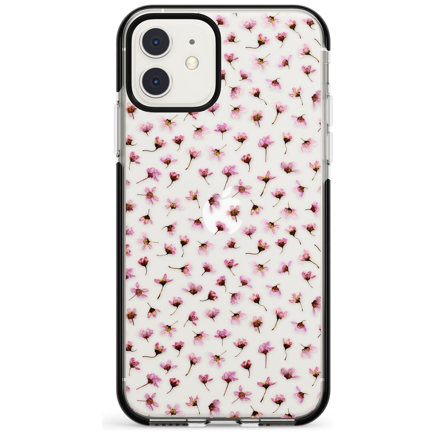Small Pink Blossoms Transparent Design Black Impact Phone Case for iPhone 11