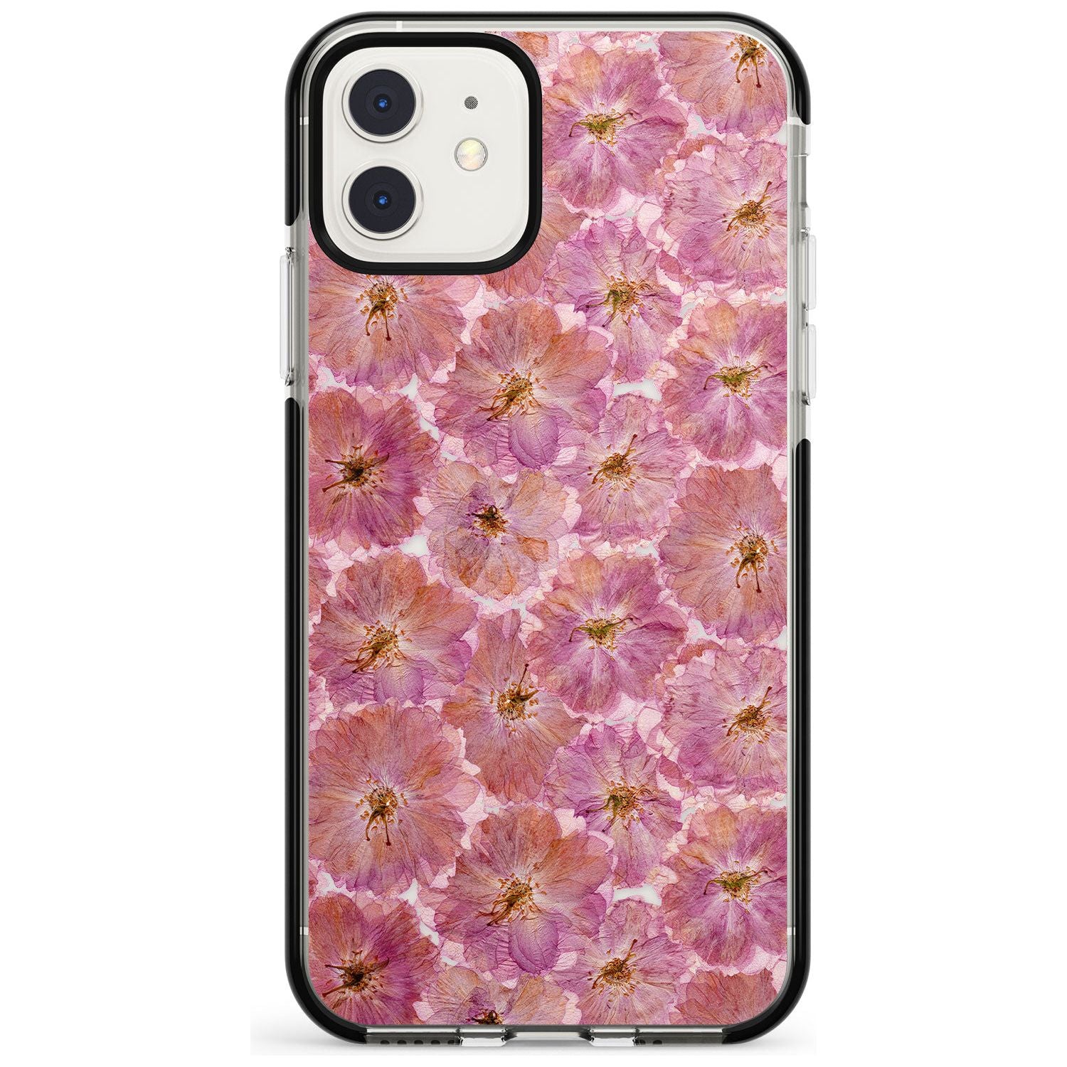 Large Pink Flowers Transparent Design Black Impact Phone Case for iPhone 11