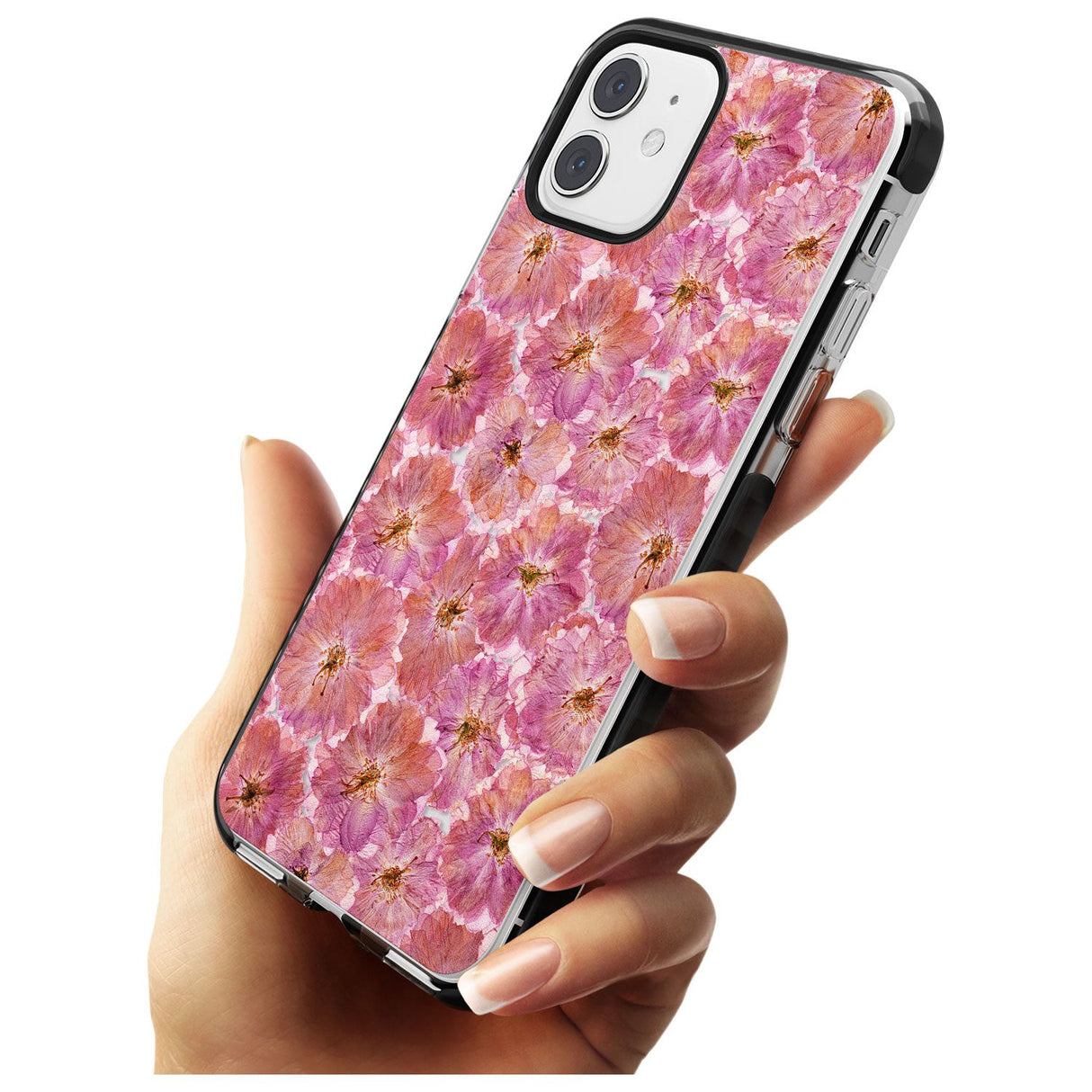 Large Pink Flowers Transparent Design Black Impact Phone Case for iPhone 11