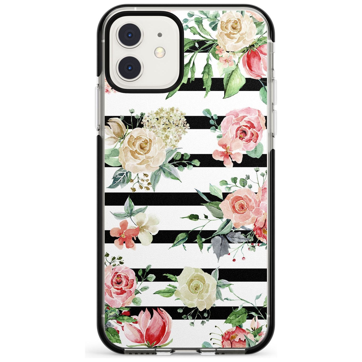 Bold Stripes & Flower Pattern Black Impact Phone Case for iPhone 11