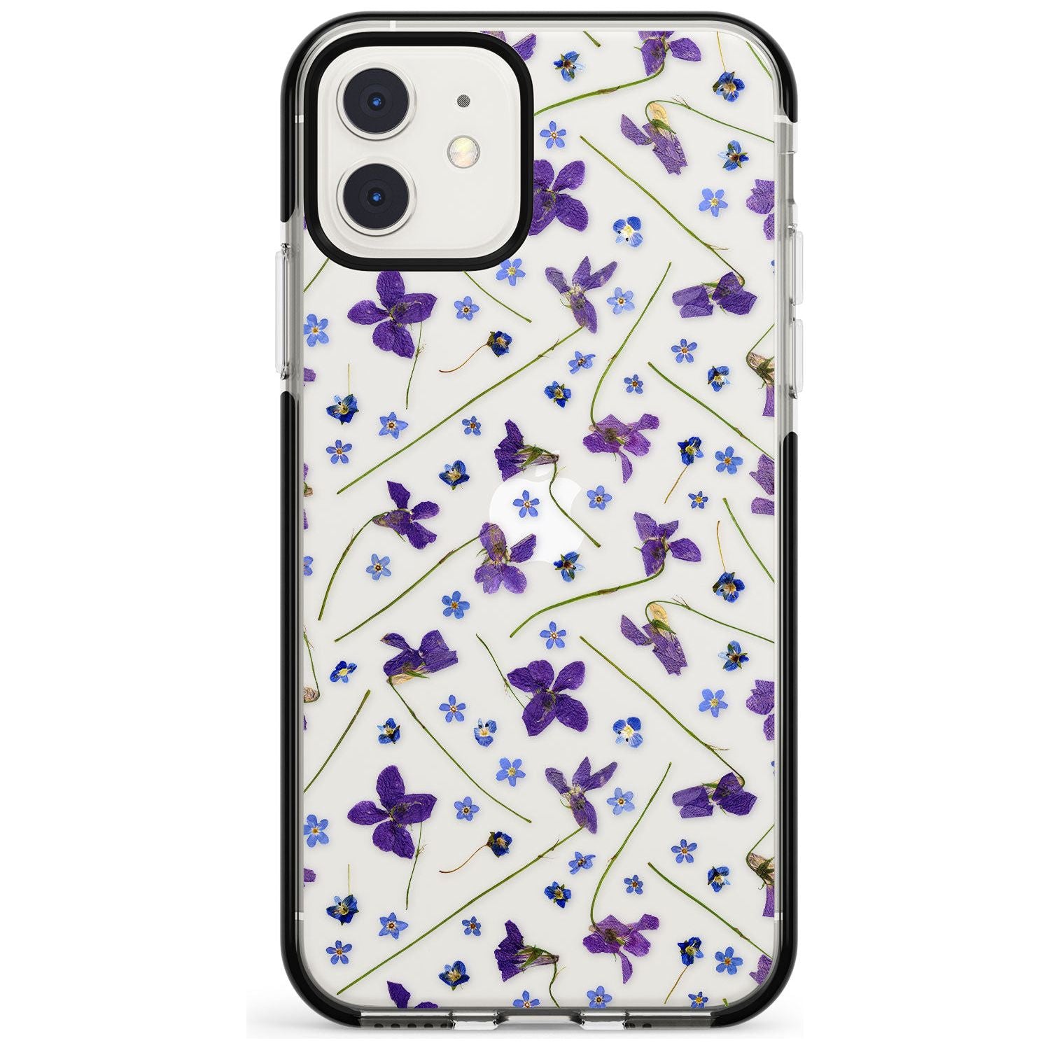 Violet & Blue Floral Pattern Design Black Impact Phone Case for iPhone 11