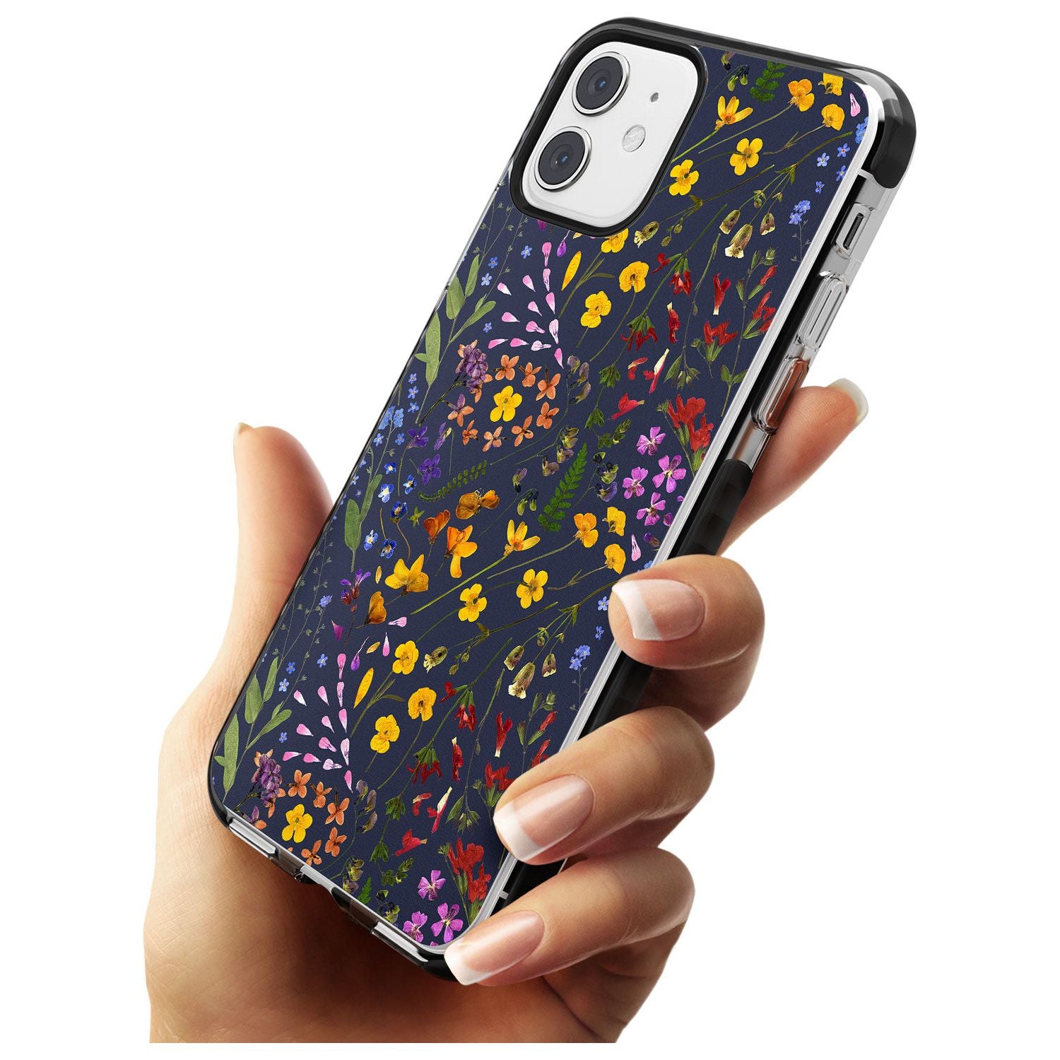 Wildflower & Leaves Cluster Design - Navy Black Impact Phone Case for iPhone 11