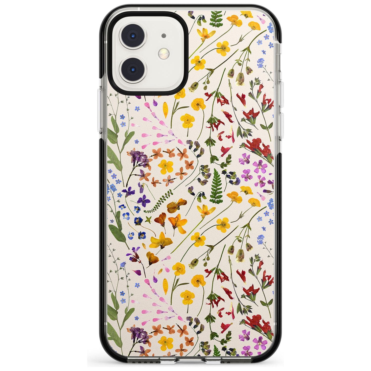 Wildflower & Leaves Cluster Design - Cream Black Impact Phone Case for iPhone 11