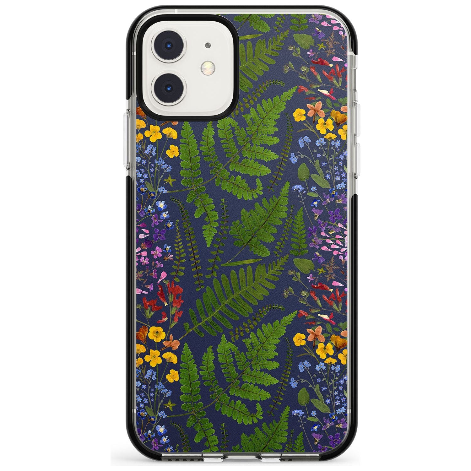 Busy Floral and Fern Design - Navy Black Impact Phone Case for iPhone 11