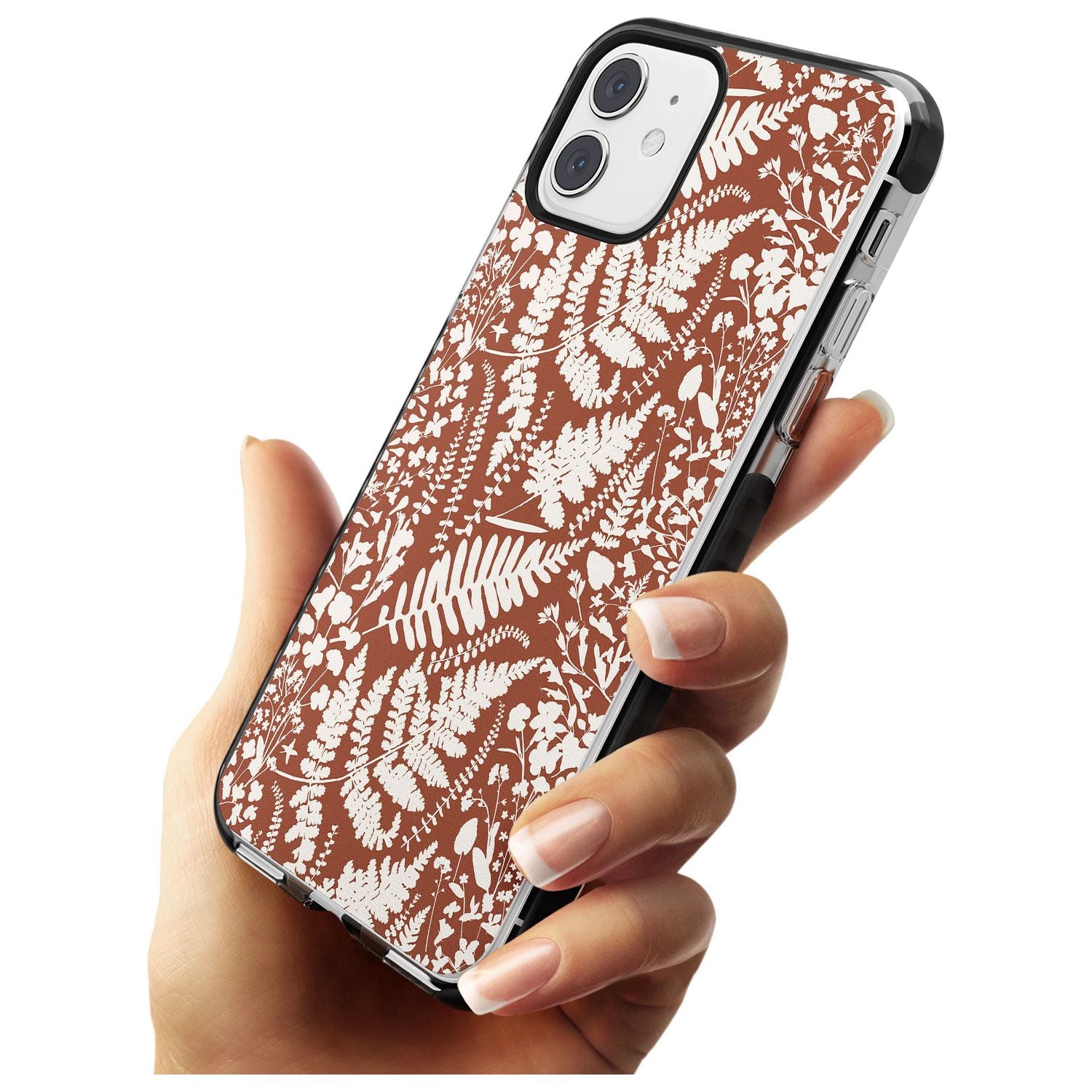 Wildflowers and Ferns on Terracotta Black Impact Phone Case for iPhone 11