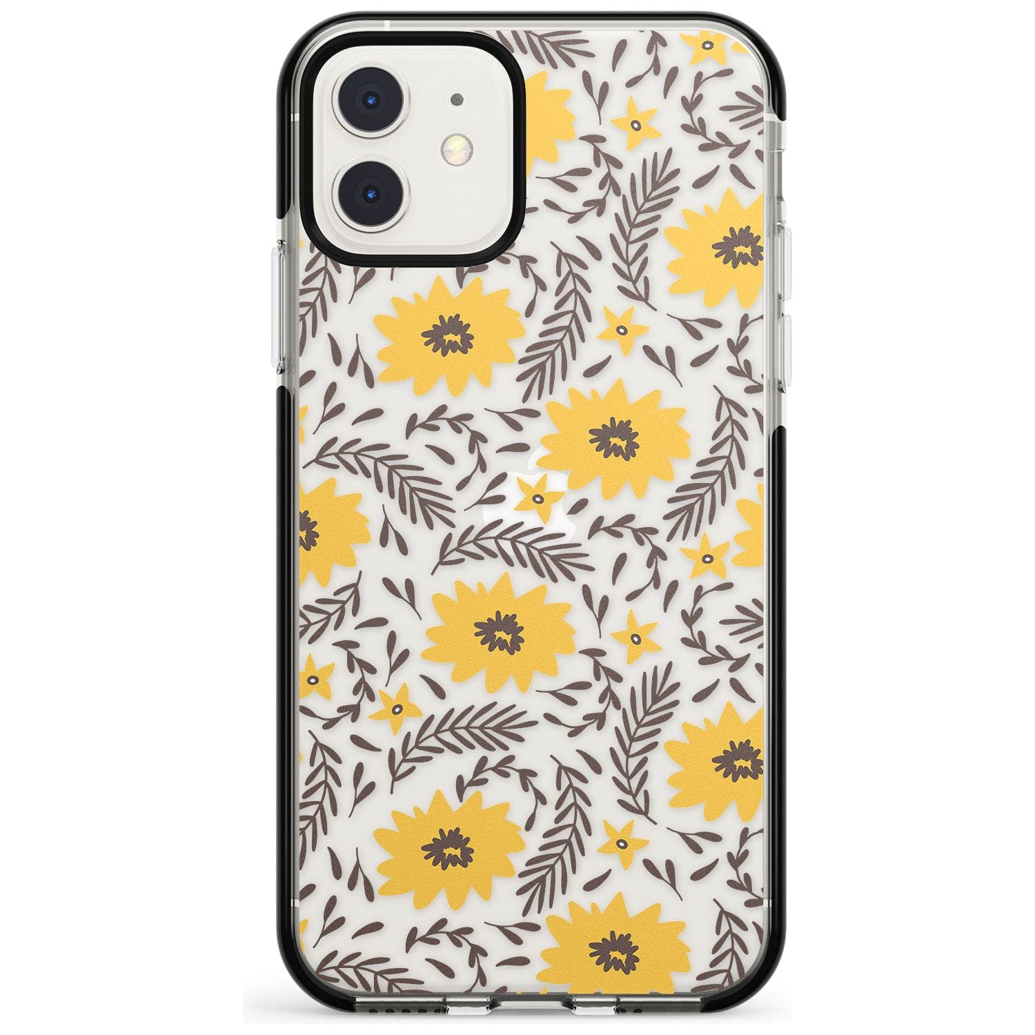 Yellow Blossoms Transparent Floral Black Impact Phone Case for iPhone 11