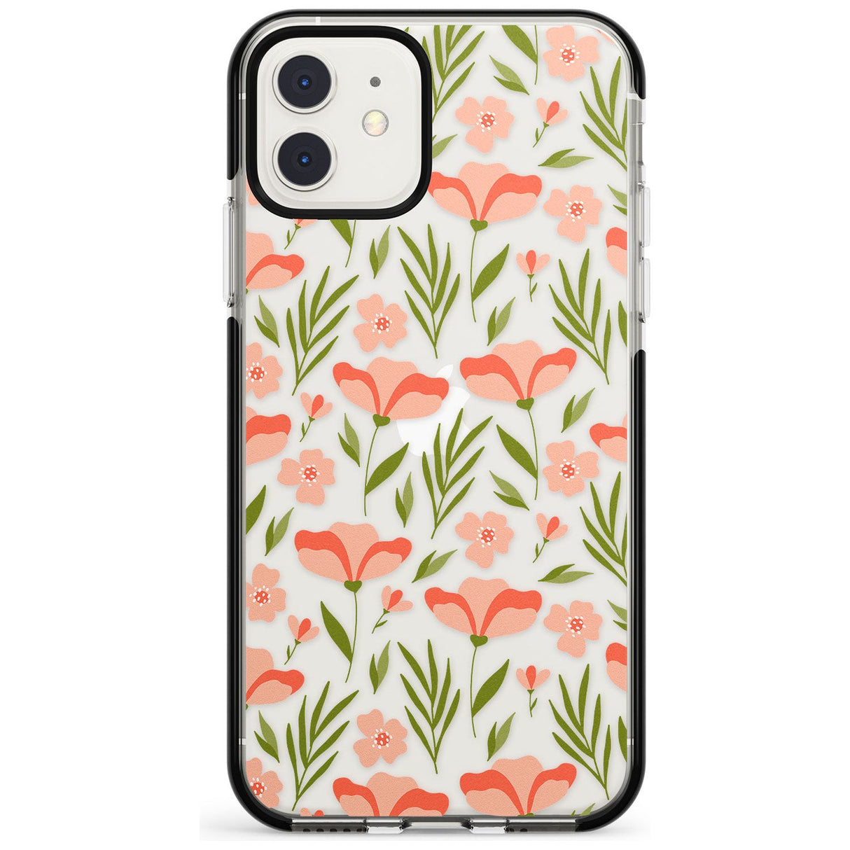 Pink Petals Transparent Floral Black Impact Phone Case for iPhone 11