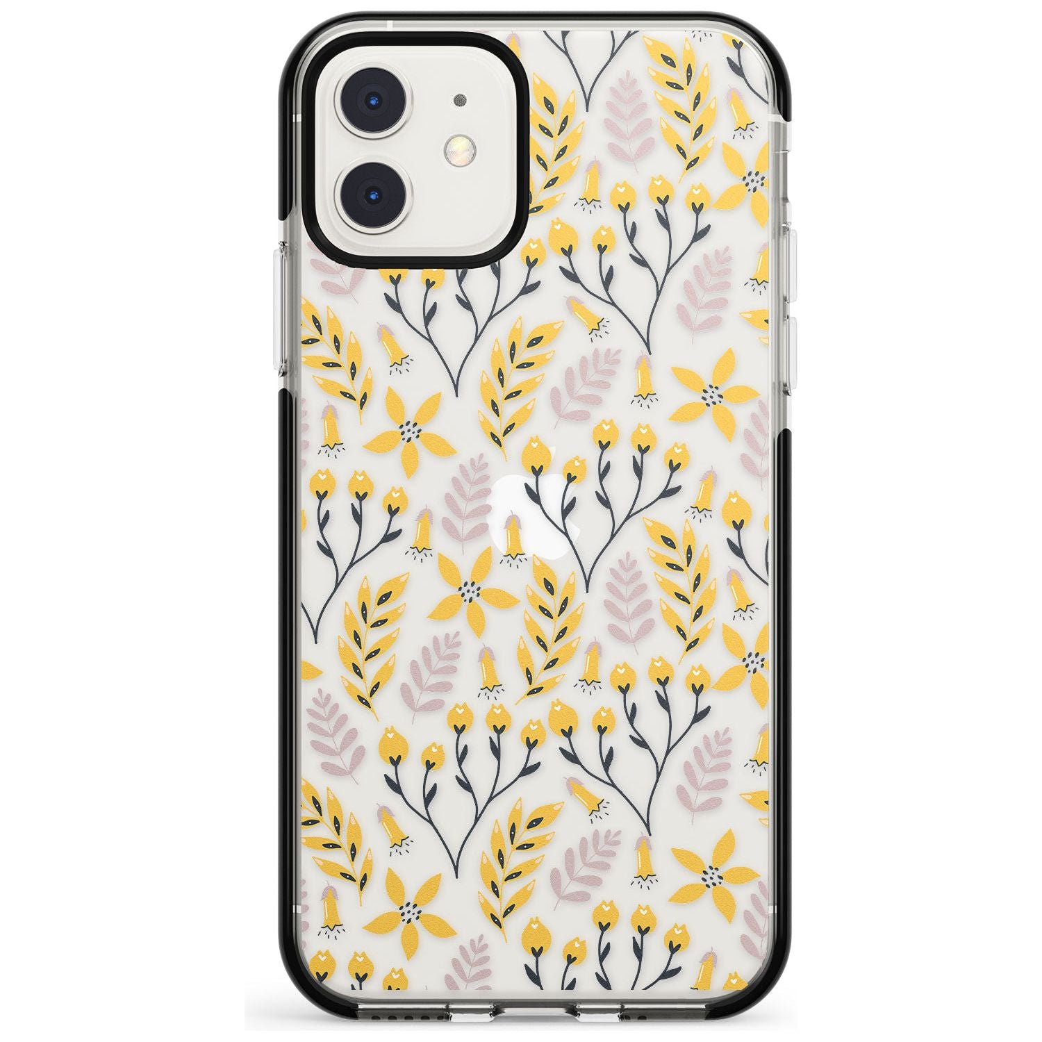 Yellow Leaves Transparent Floral Black Impact Phone Case for iPhone 11
