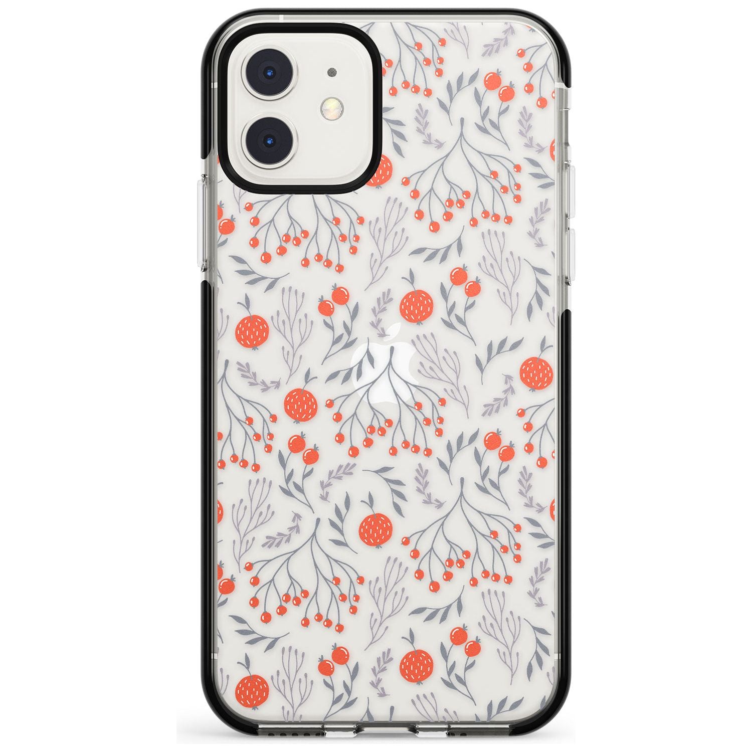 Red Fruits Transparent Floral Black Impact Phone Case for iPhone 11