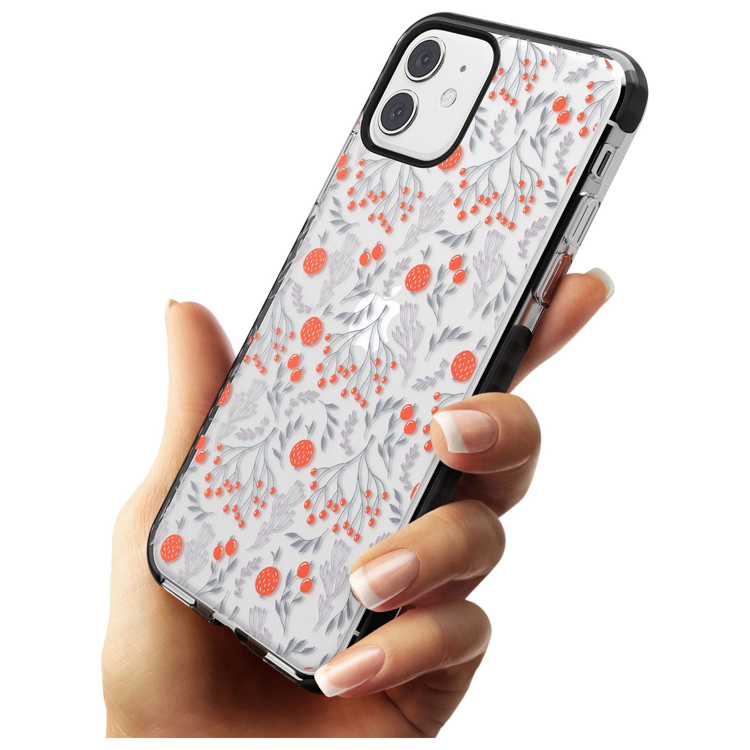Red Fruits Transparent Floral Black Impact Phone Case for iPhone 11
