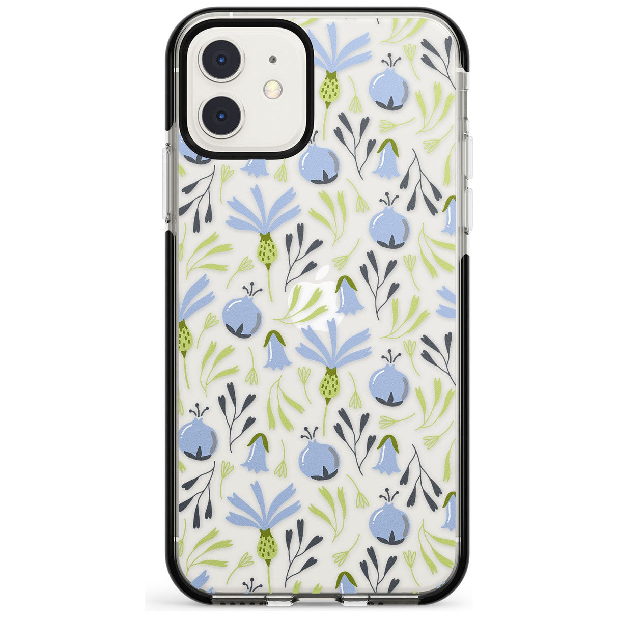 Blue Flora Transparent Floral Black Impact Phone Case for iPhone 11