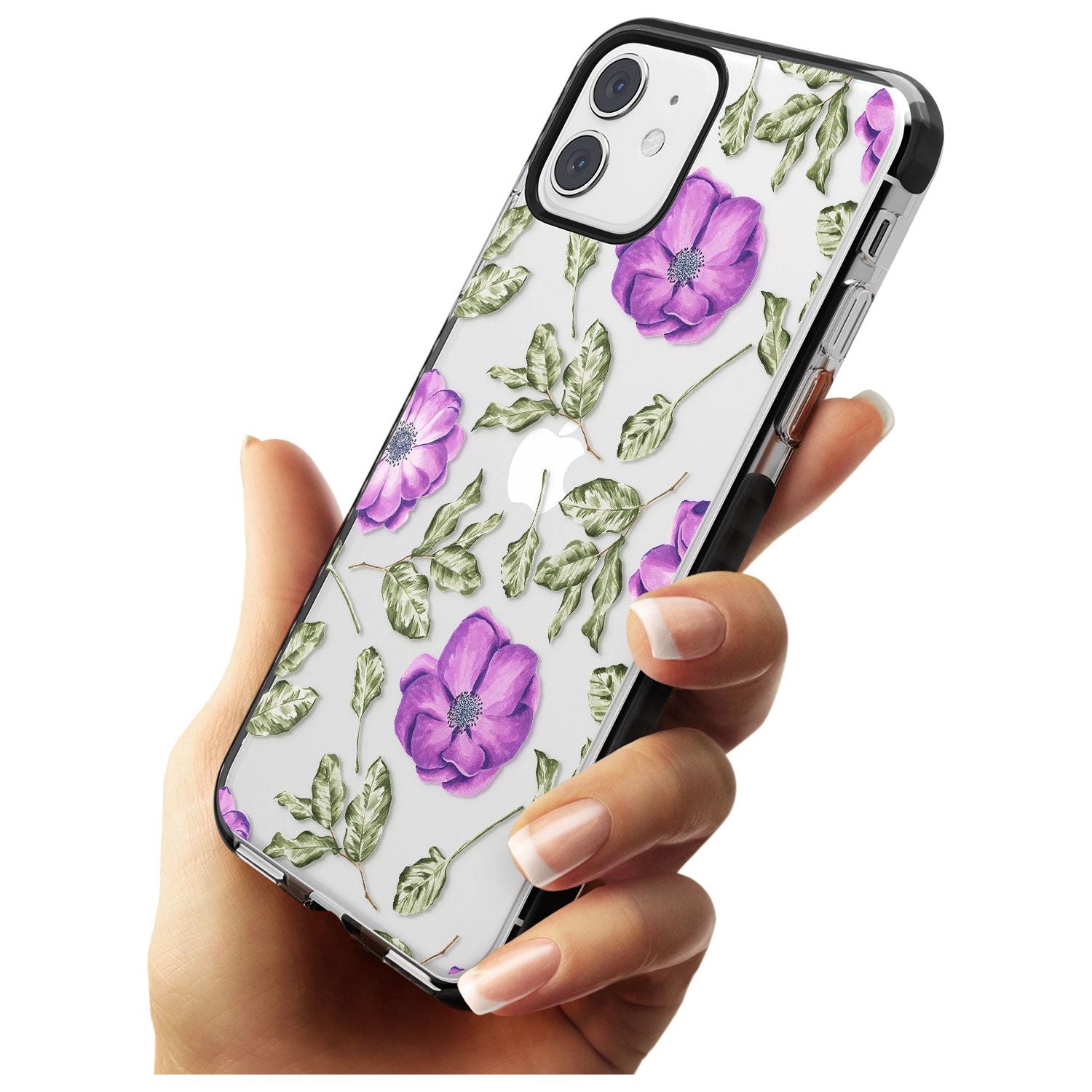 Purple Blossoms Transparent Floral Black Impact Phone Case for iPhone 11