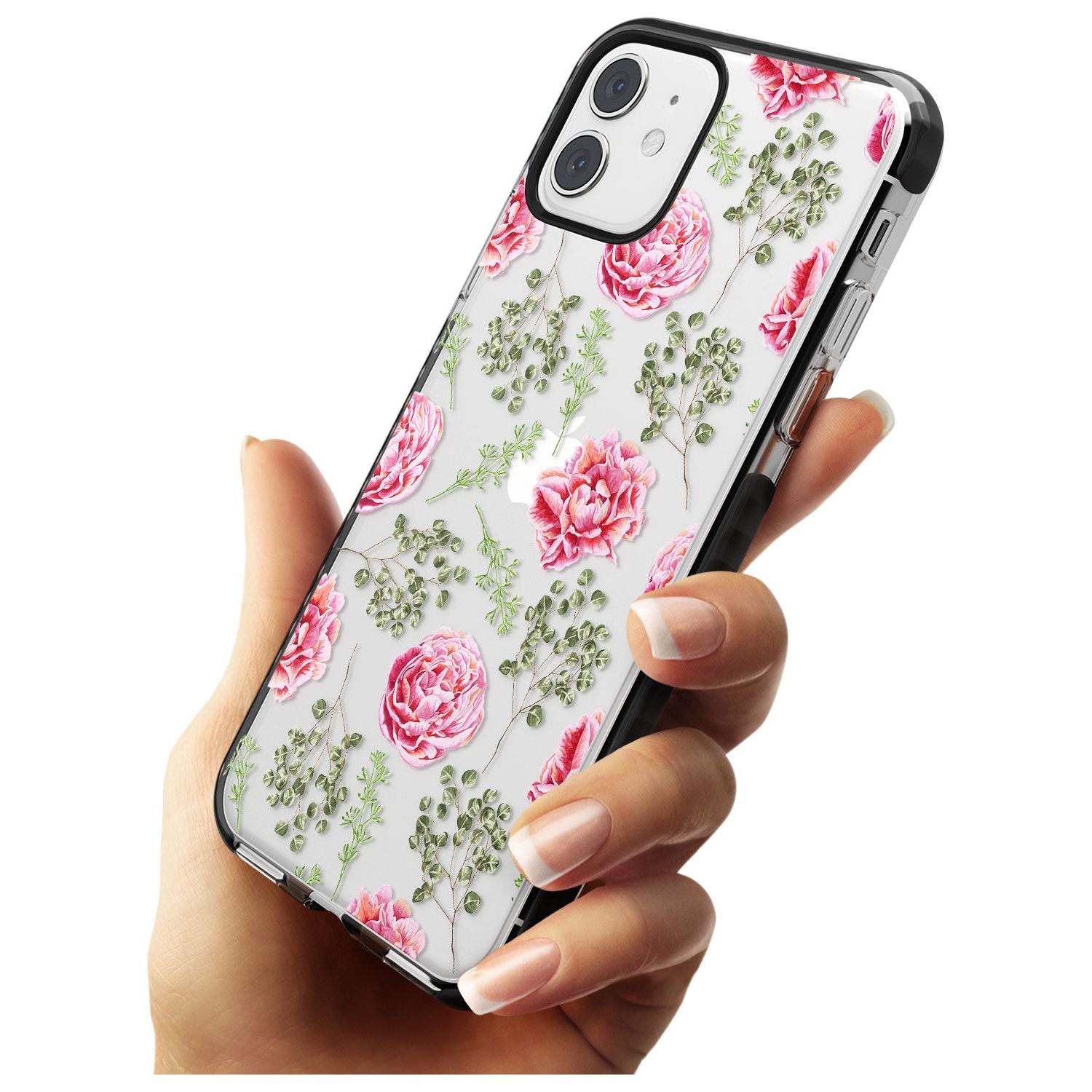 Roses & Eucalyptus Transparent Floral Black Impact Phone Case for iPhone 11