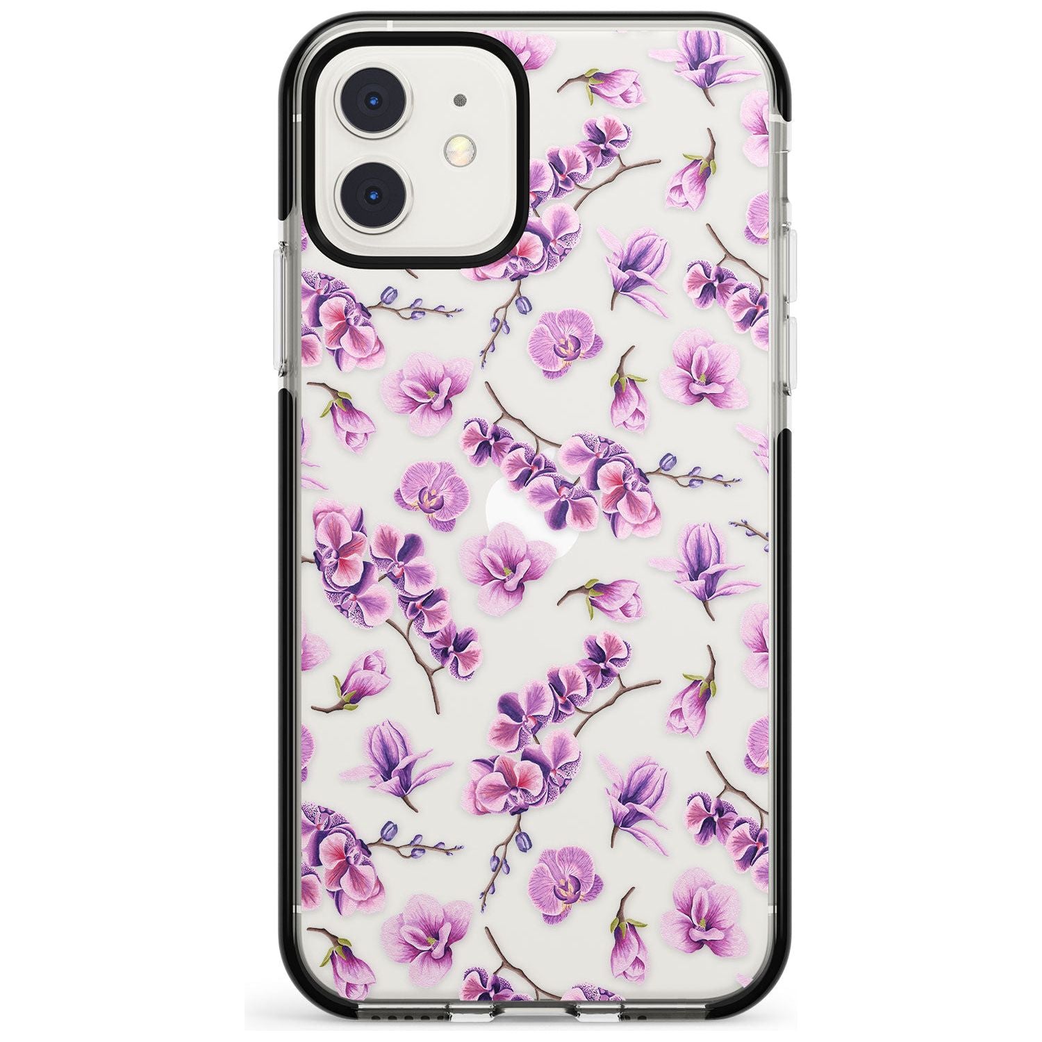 Purple Orchids Transparent Floral Black Impact Phone Case for iPhone 11