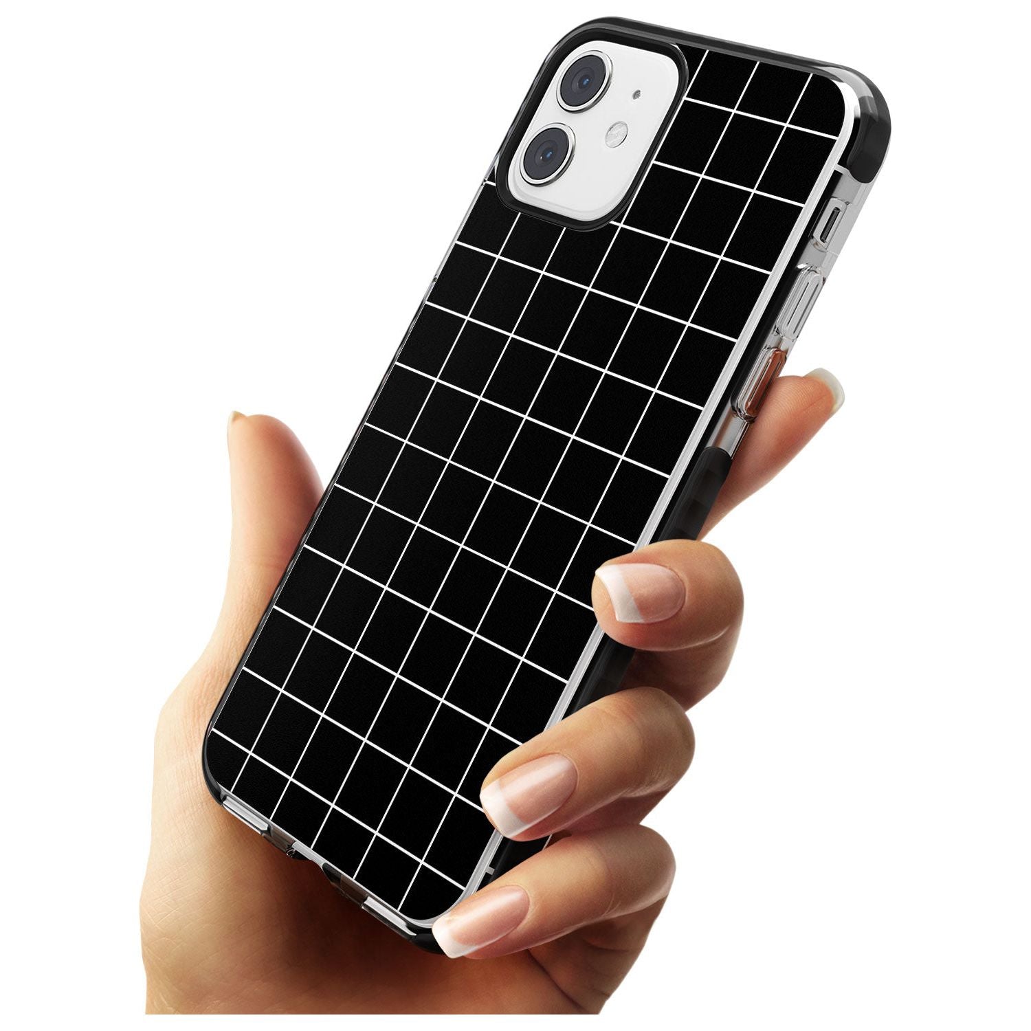 Simplistic Large Grid Pattern Black Black Impact Phone Case for iPhone 11
