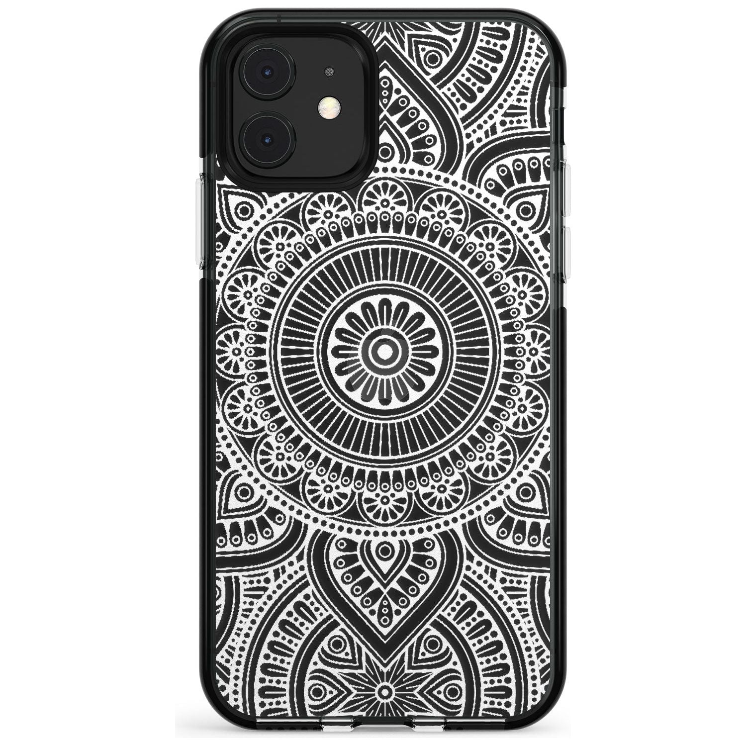 White Henna Flower Wheel Black Impact Phone Case for iPhone 11 Pro Max