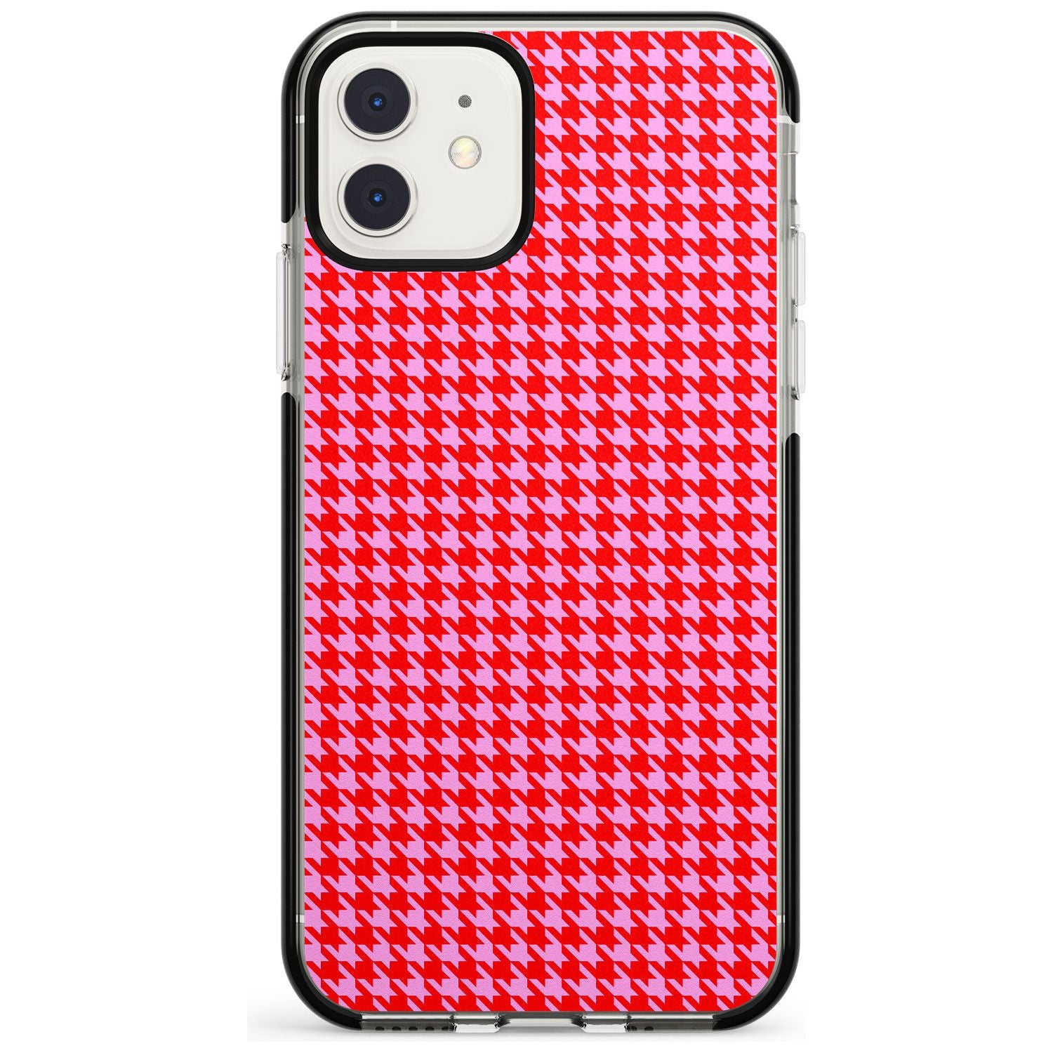 Neon Pink & Red Houndstooth Pattern Black Impact Phone Case for iPhone 11