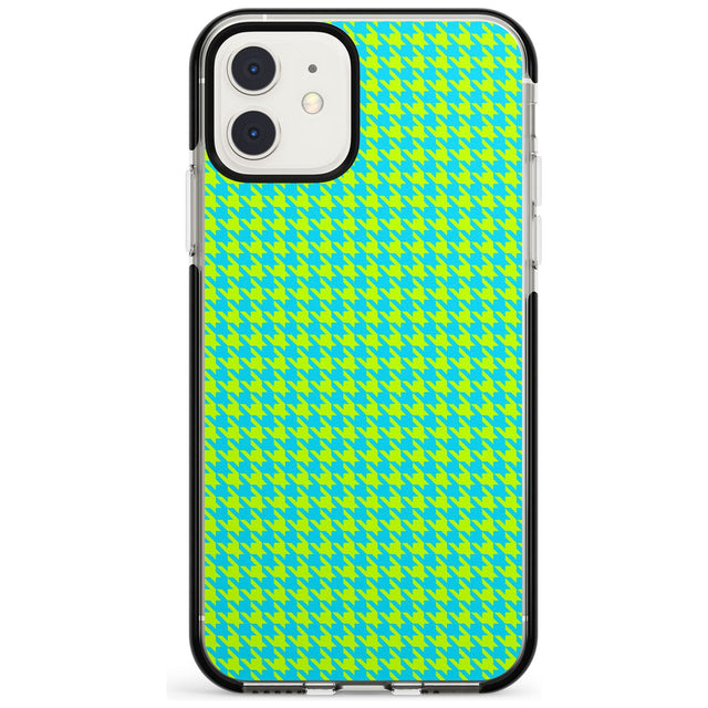 Neon Lime & Turquoise Houndstooth Pattern Black Impact Phone Case for iPhone 11