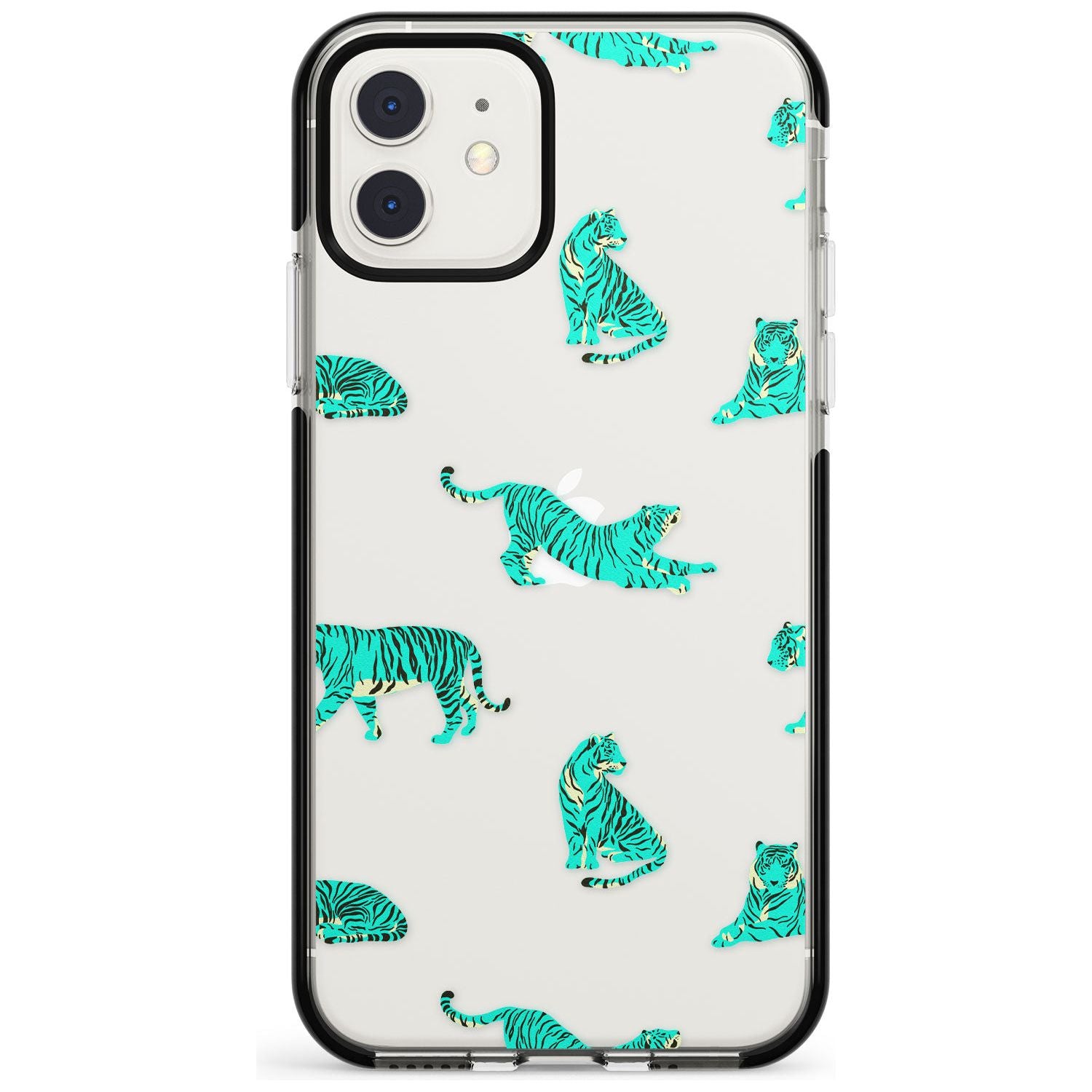 Turquoise Tiger Jungle Cat Pattern Black Impact Phone Case for iPhone 11