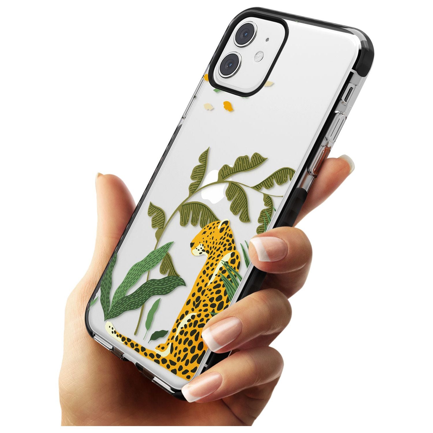 Large Jaguar Clear Jungle Cat Pattern Black Impact Phone Case for iPhone 11