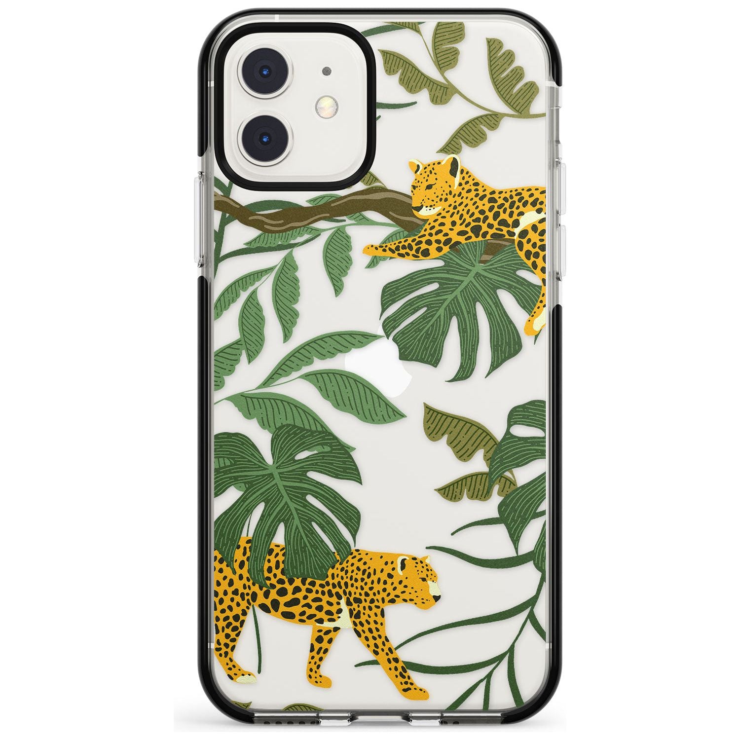 Two Jaguars & Foliage Jungle Cat Pattern Black Impact Phone Case for iPhone 11