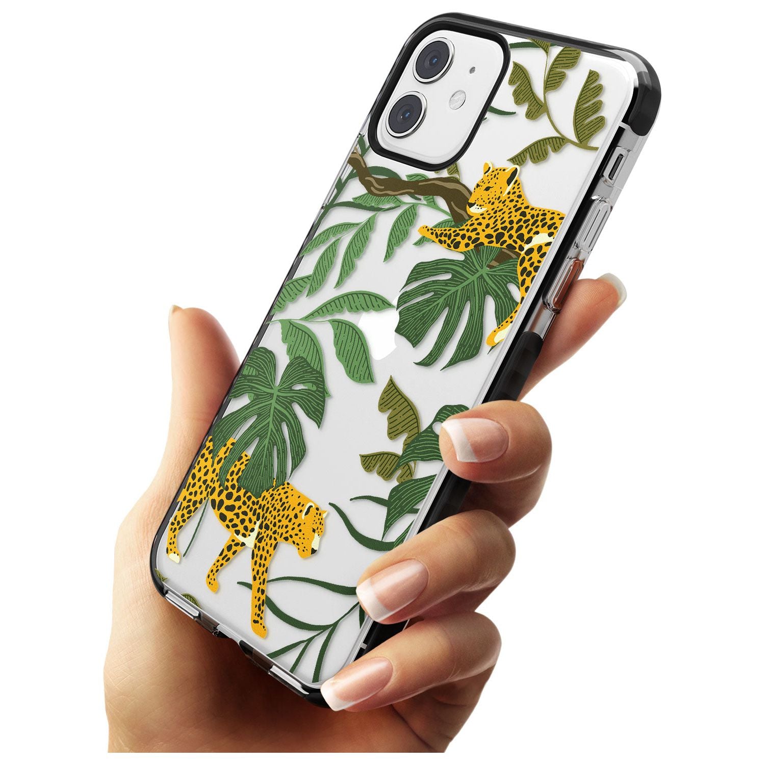 Two Jaguars & Foliage Jungle Cat Pattern Black Impact Phone Case for iPhone 11