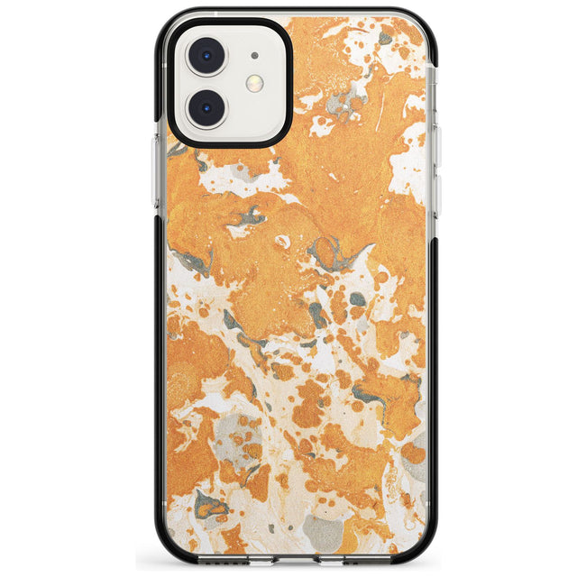 Orange Marbled Paper Pattern Black Impact Phone Case for iPhone 11