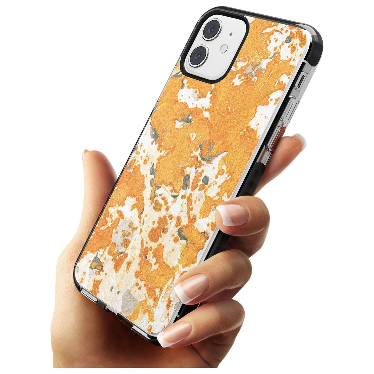 Orange Marbled Paper Pattern Black Impact Phone Case for iPhone 11