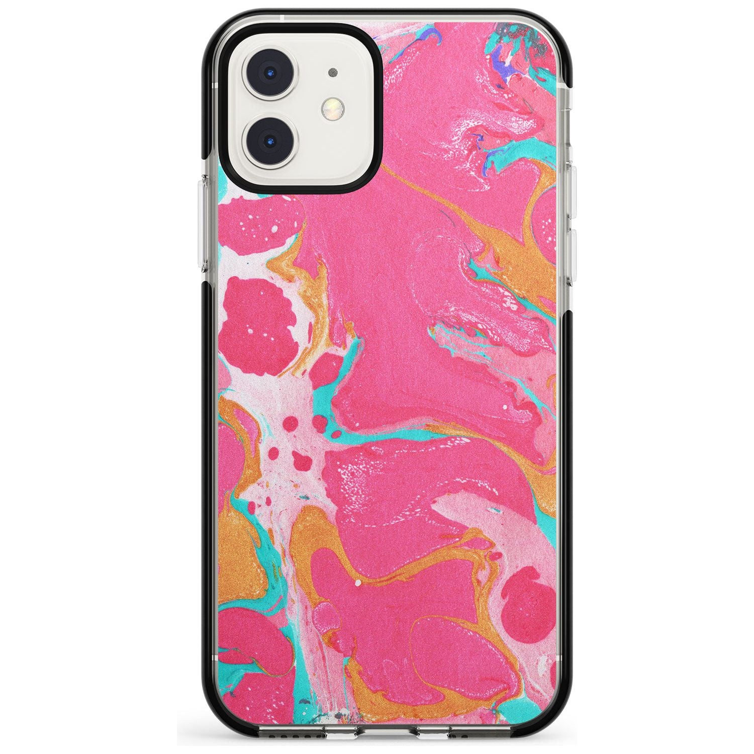 Pink, Orange & Turquoise Marbled Paper Pattern Black Impact Phone Case for iPhone 11