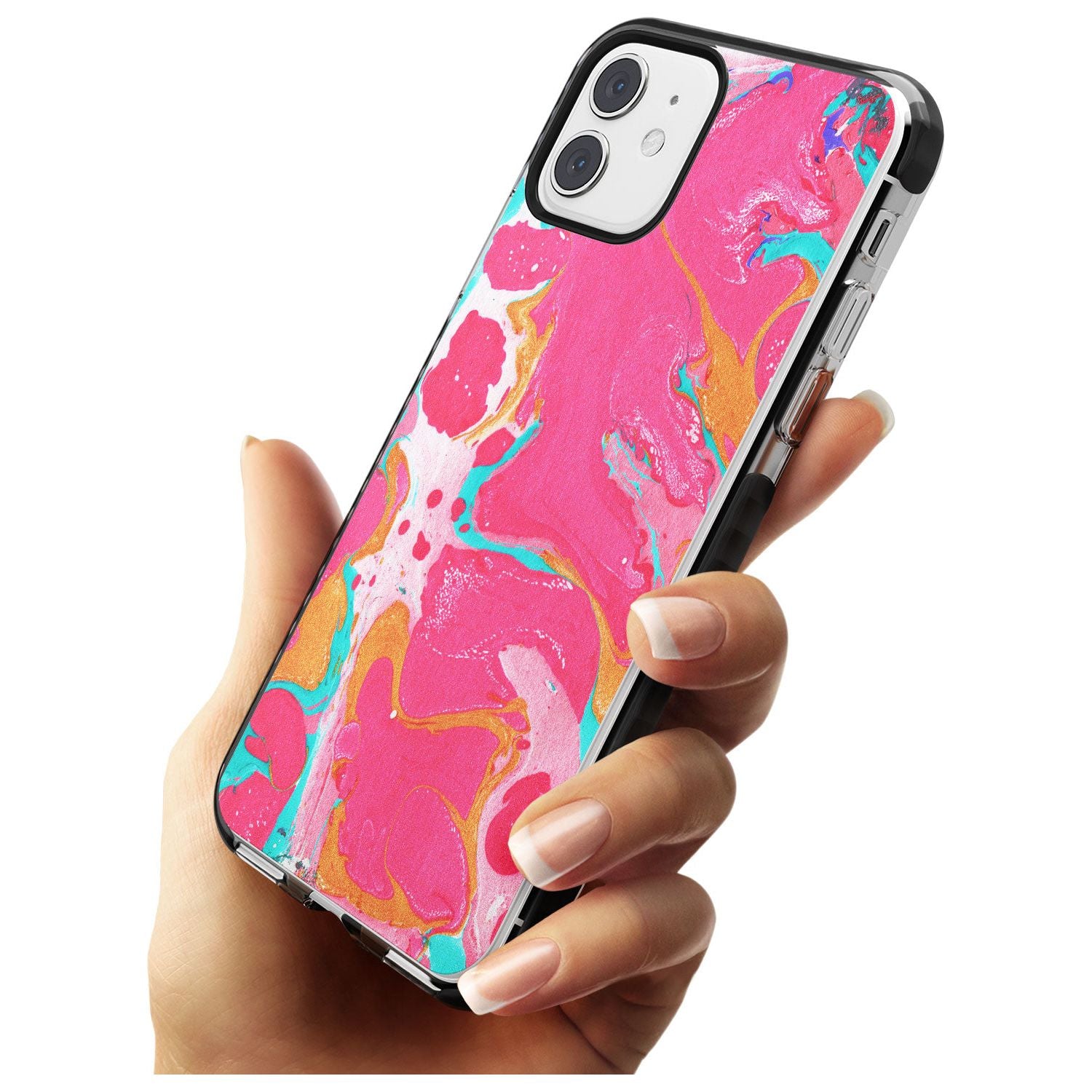 Pink, Orange & Turquoise Marbled Paper Pattern Black Impact Phone Case for iPhone 11