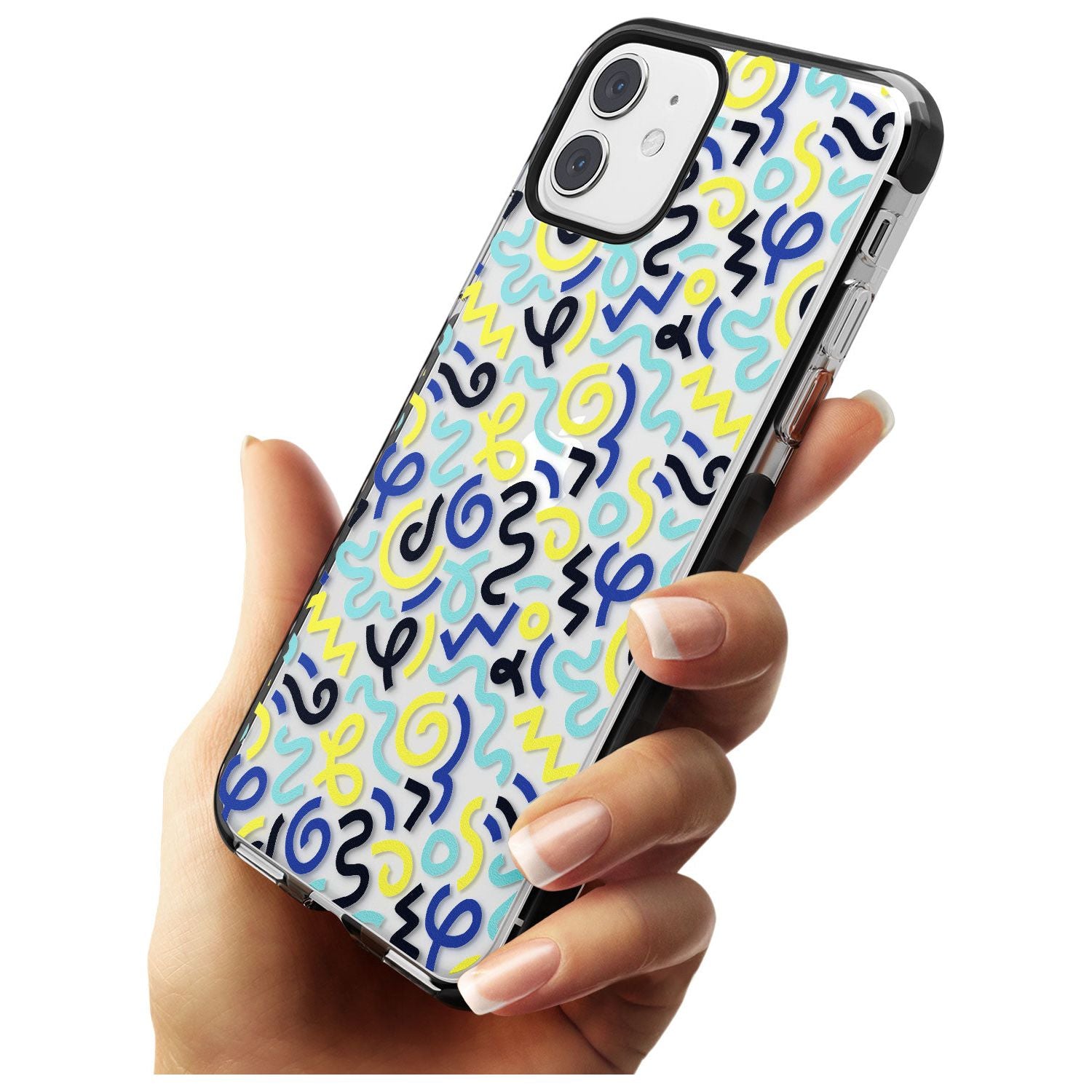 Blue & Yellow Shapes Memphis Retro Pattern Design Black Impact Phone Case for iPhone 11