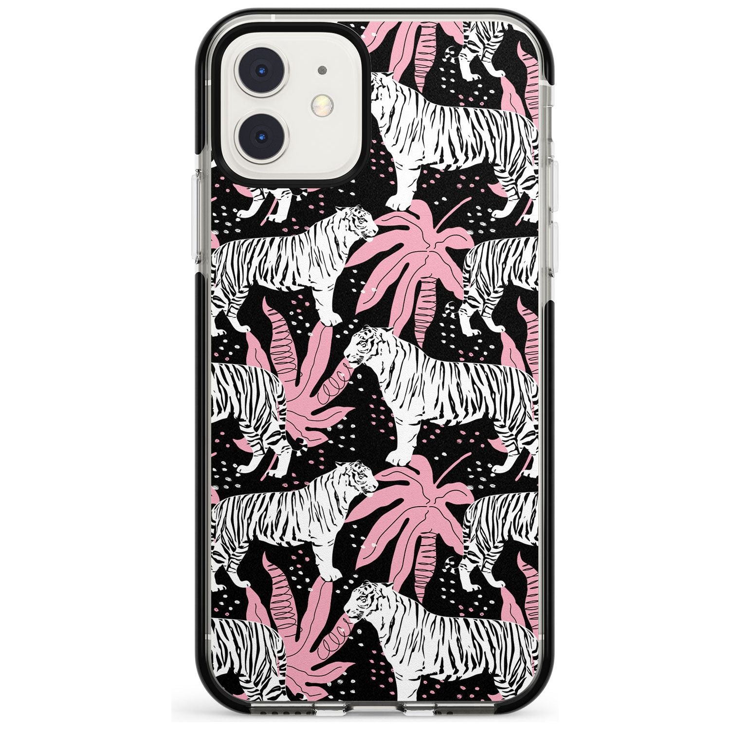 White Tigers on Black Pattern Black Impact Phone Case for iPhone 11