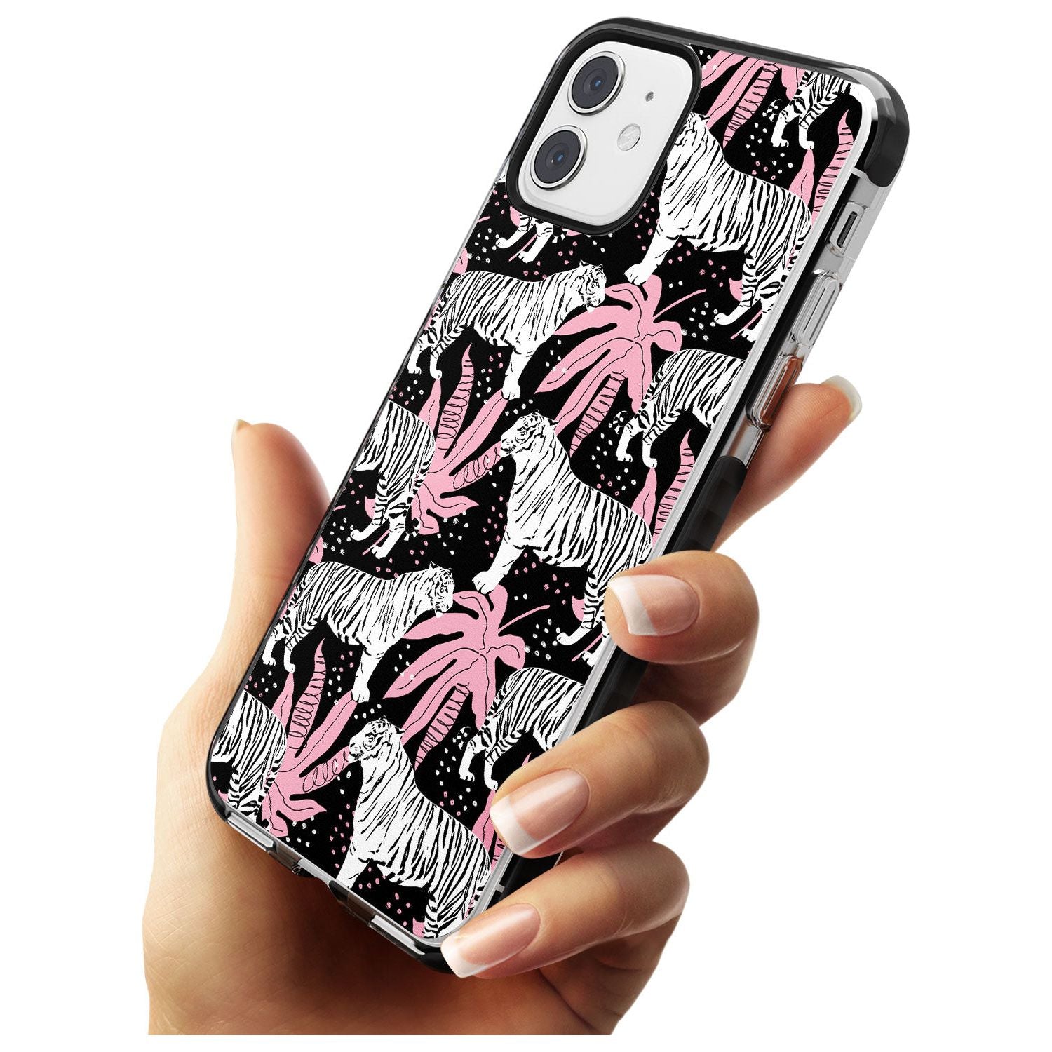 White Tigers on Black Pattern Black Impact Phone Case for iPhone 11
