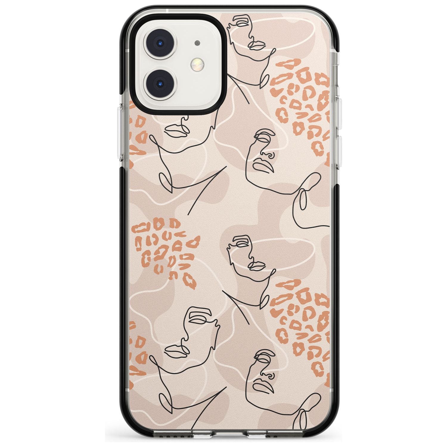 Leopard Print Stylish Abstract Faces Black Impact Phone Case for iPhone 11