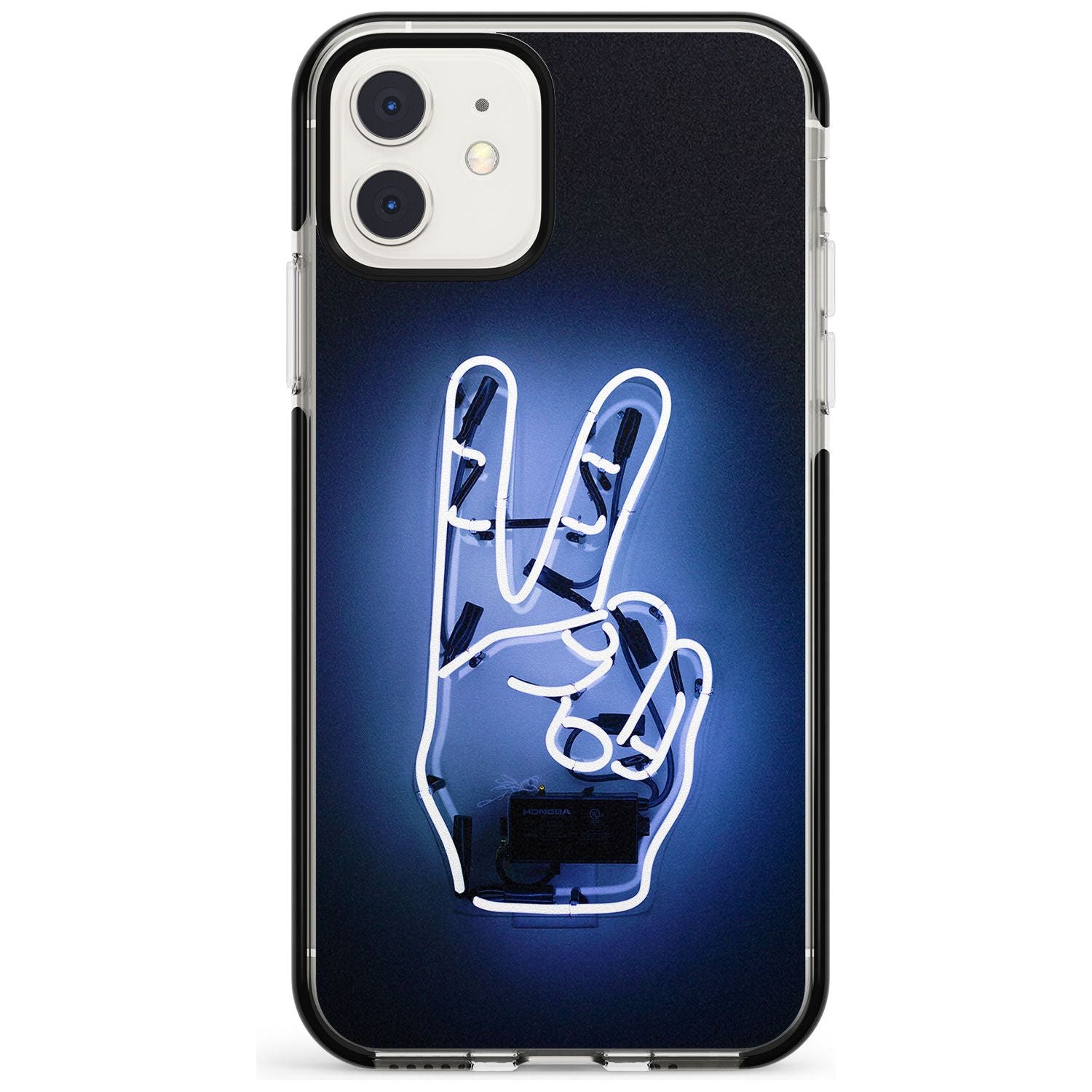 Peace Sign Hand Neon Sign Black Impact Phone Case for iPhone 11