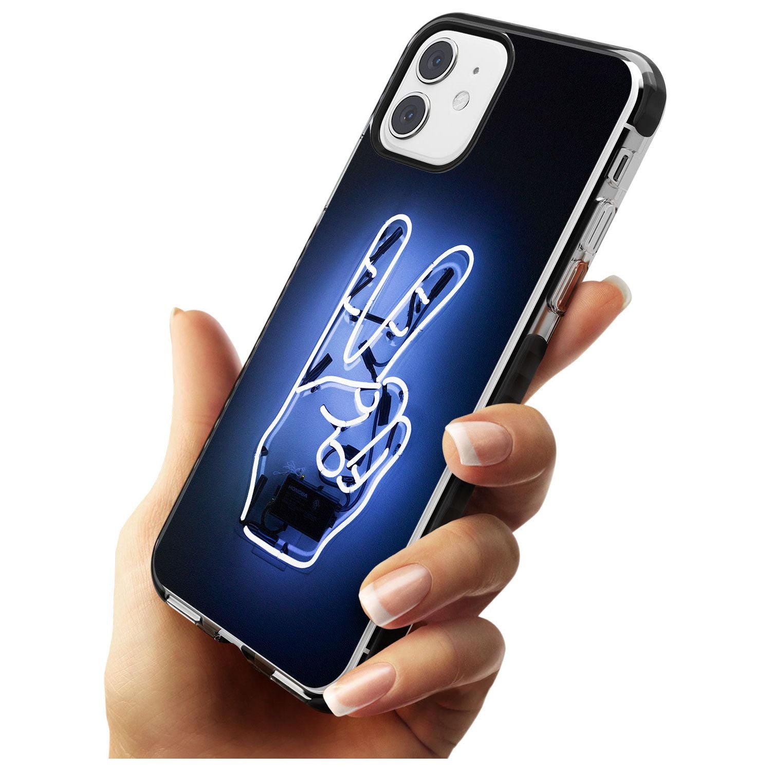Peace Sign Hand Neon Sign Black Impact Phone Case for iPhone 11