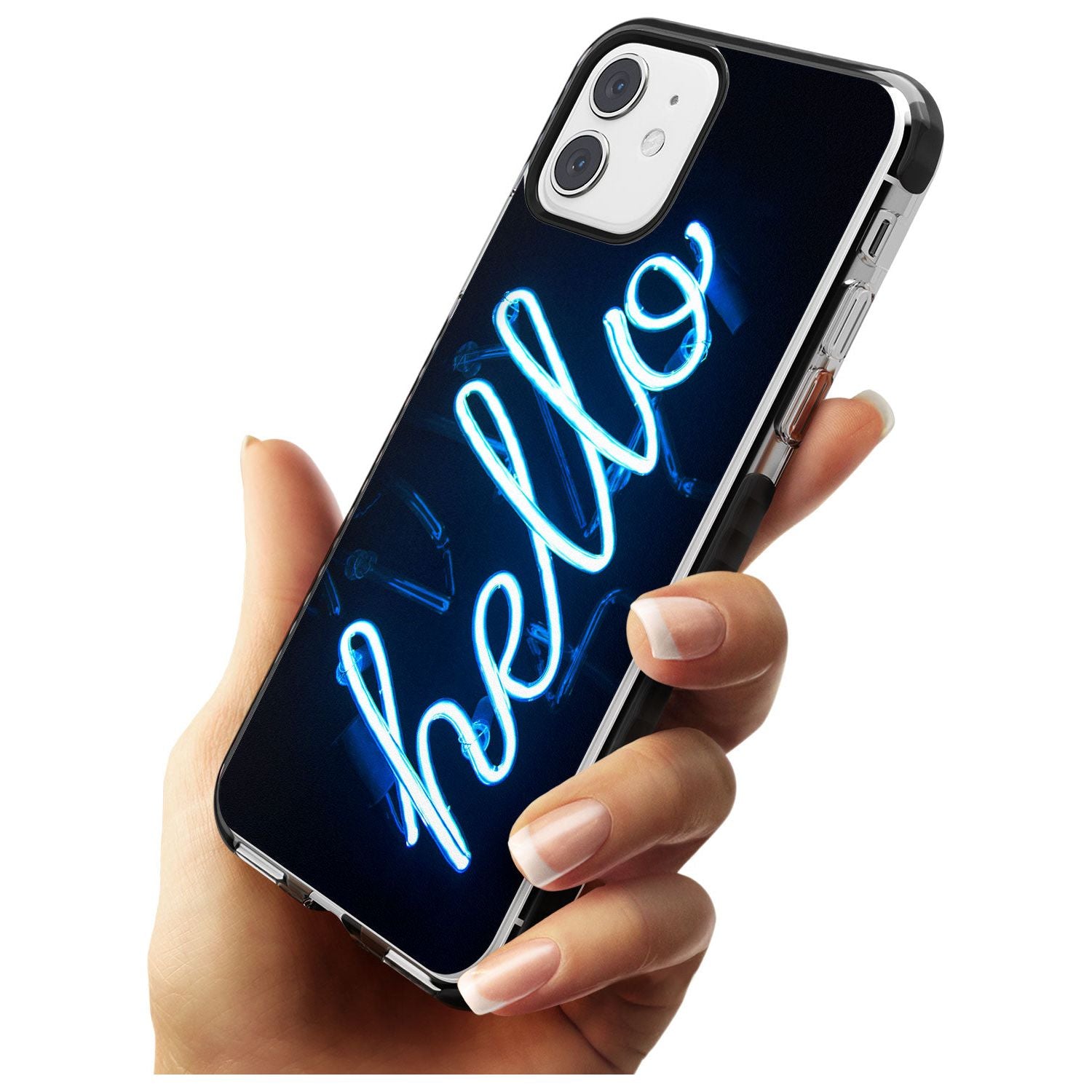 "Hello" Blue Cursive Neon Sign Black Impact Phone Case for iPhone 11