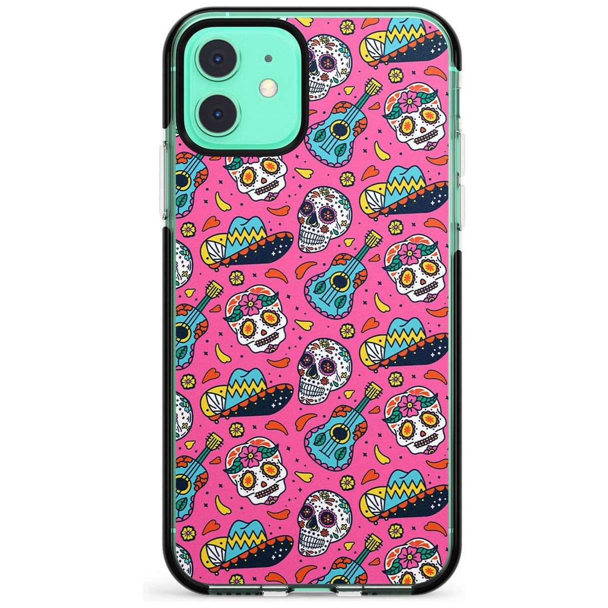 Pink Day of The Dead Pattern Black Impact Phone Case for iPhone 11 Pro Max