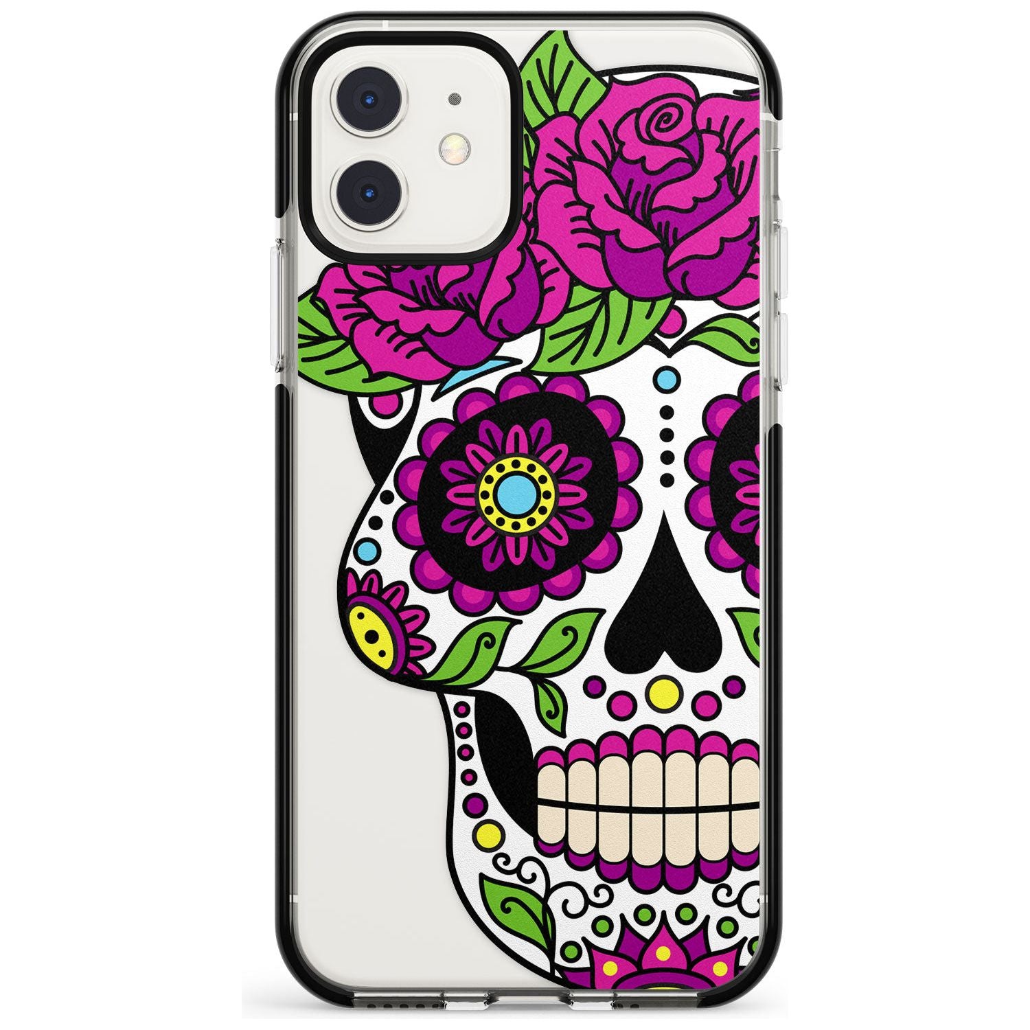 Purple Floral Sugar Skull Black Impact Phone Case for iPhone 11 Pro Max