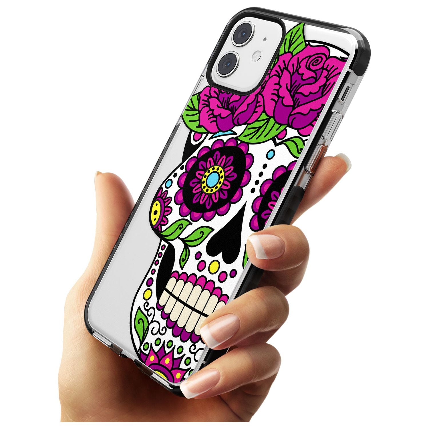 Purple Floral Sugar Skull Black Impact Phone Case for iPhone 11 Pro Max