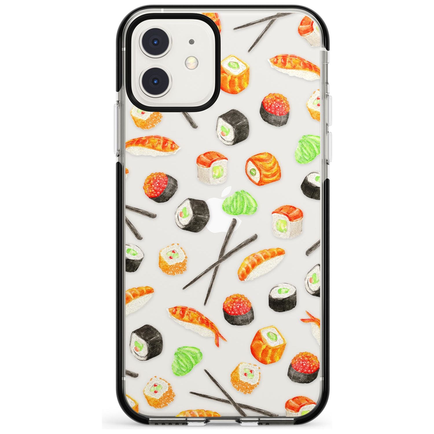 Sushi & Chopsticks Watercolour Pattern Black Impact Phone Case for iPhone 11