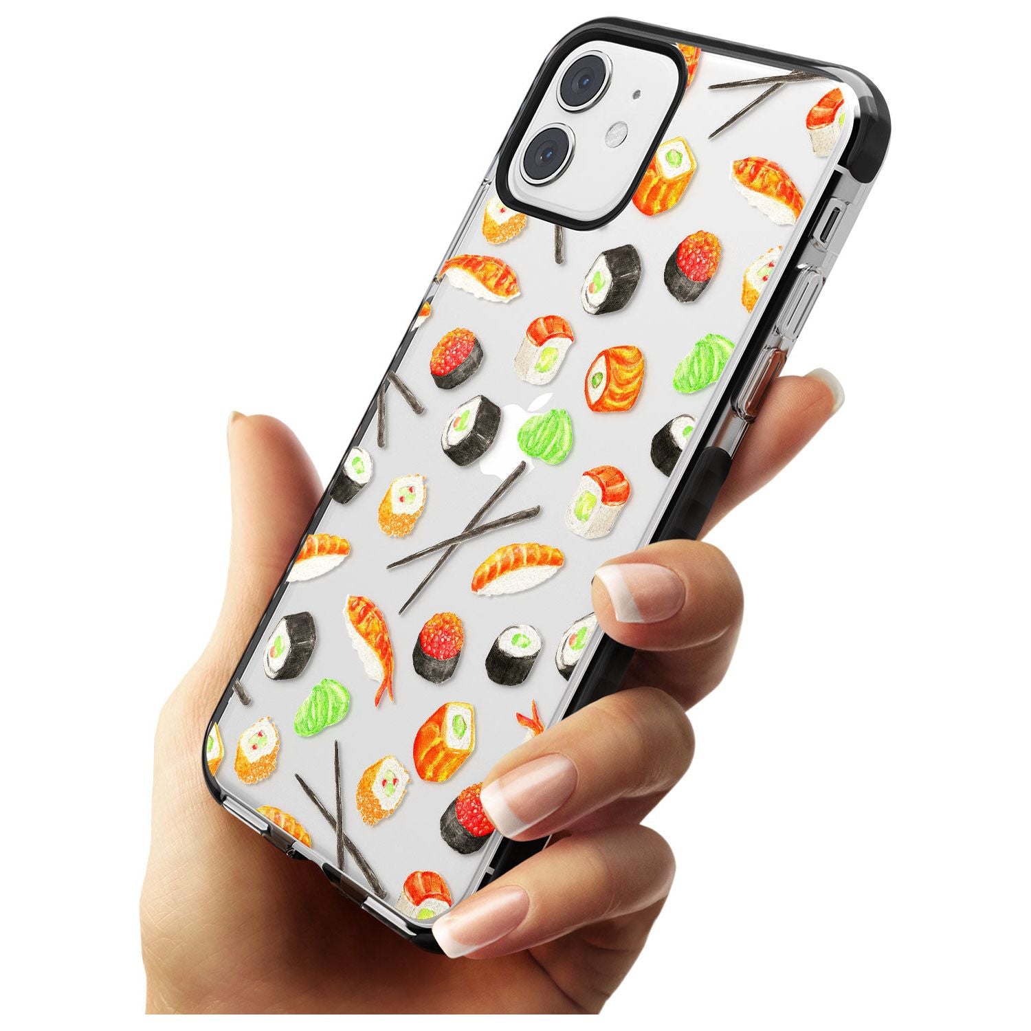 Sushi & Chopsticks Watercolour Pattern Black Impact Phone Case for iPhone 11