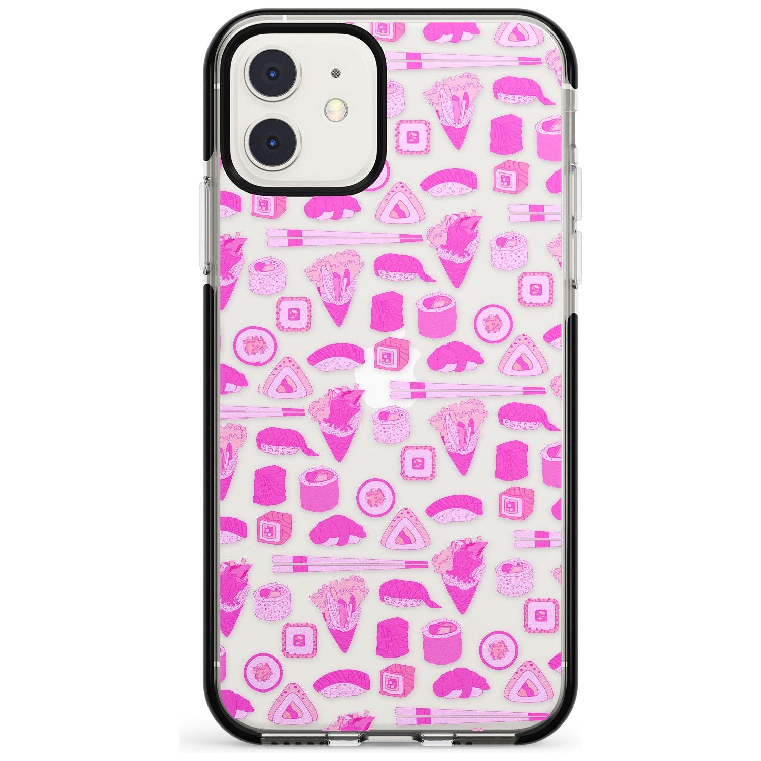 Bright Pink Sushi Pattern Black Impact Phone Case for iPhone 11