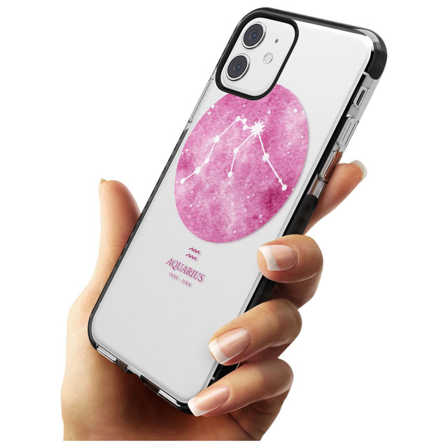 Aquarius Zodiac Transparent Design - Pink Black Impact Phone Case for iPhone 11